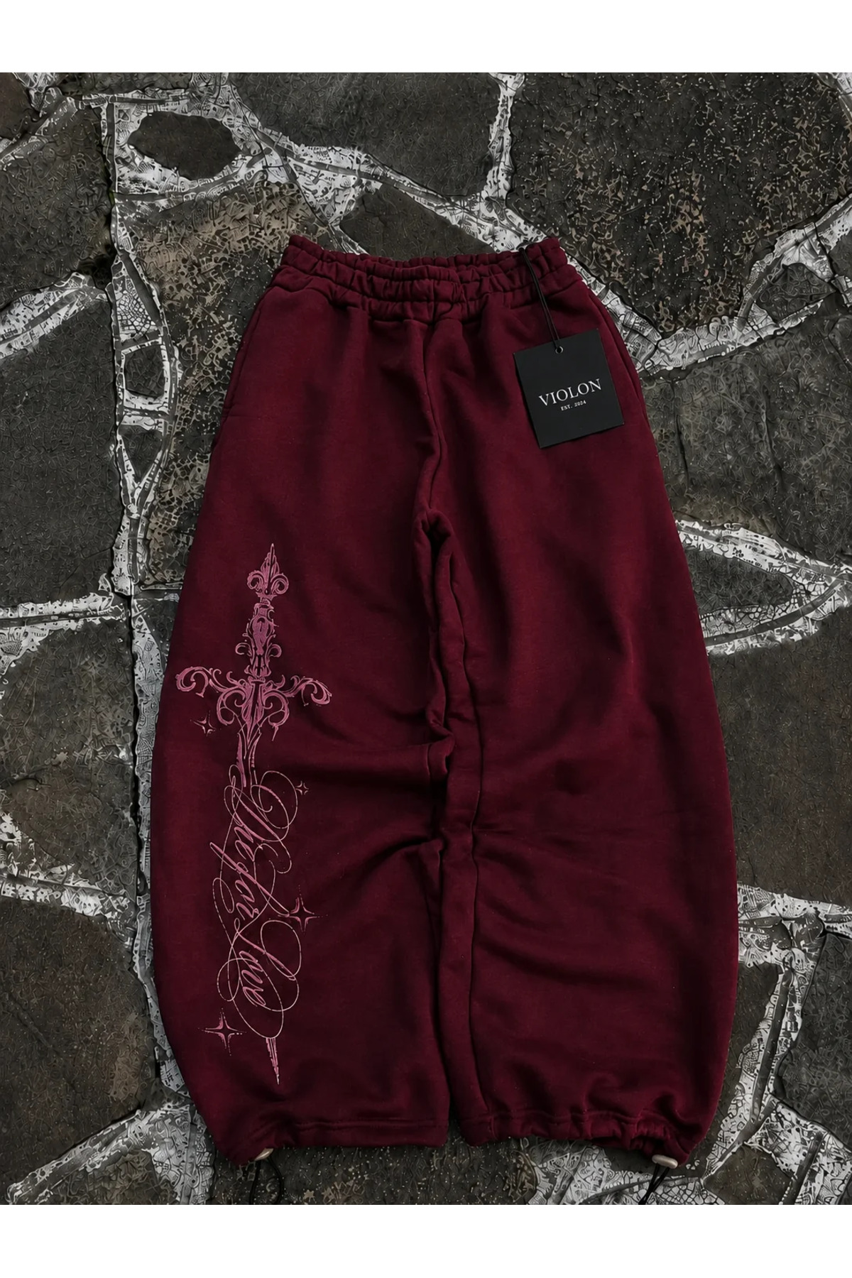 Violon Defeat Gothic Baggy Kalıp Unisex Eşofman Altı Bordo