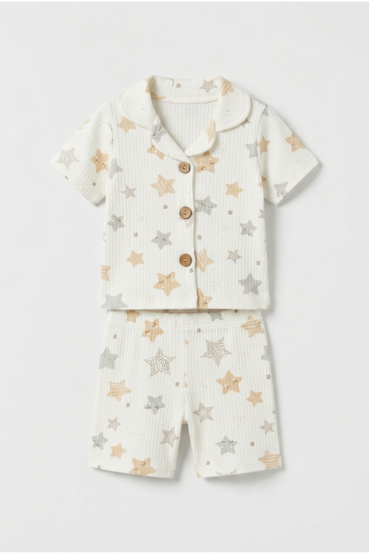 erkek bebek fitilli pijama takımı şortlu yıldızlı zeyder kids ZEYDER2206