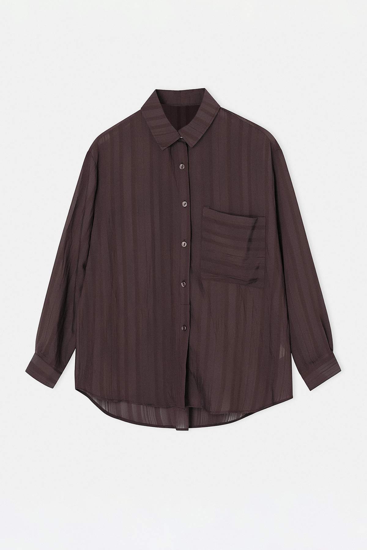 Drop by Trendyolmilla Kahverengi Tek Cepli Oversize İnce Dokulu Gömlek TDRSS26GO00111