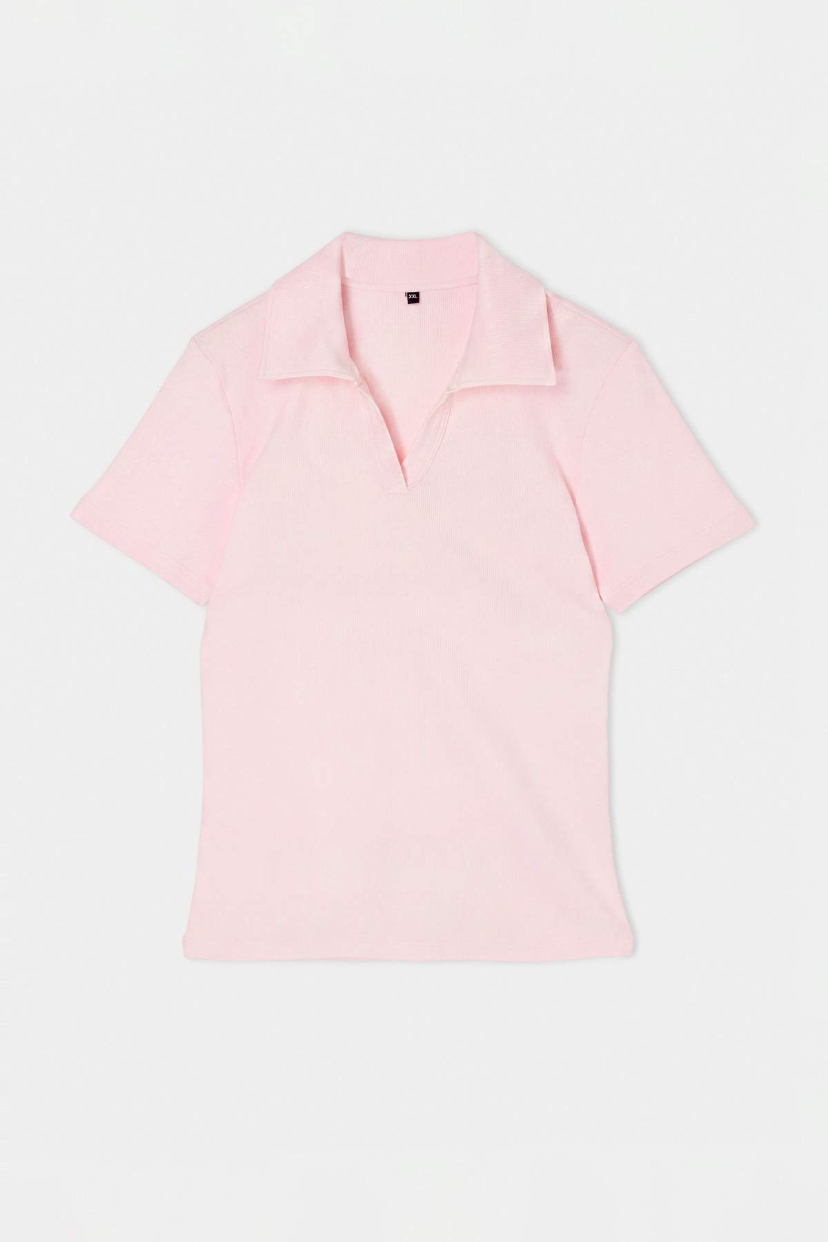 Trendyolmilla Curve Açık Pembe Polo Yaka Vücuda Oturan Fitilli Örme Bluz TBBSS22BZ0750