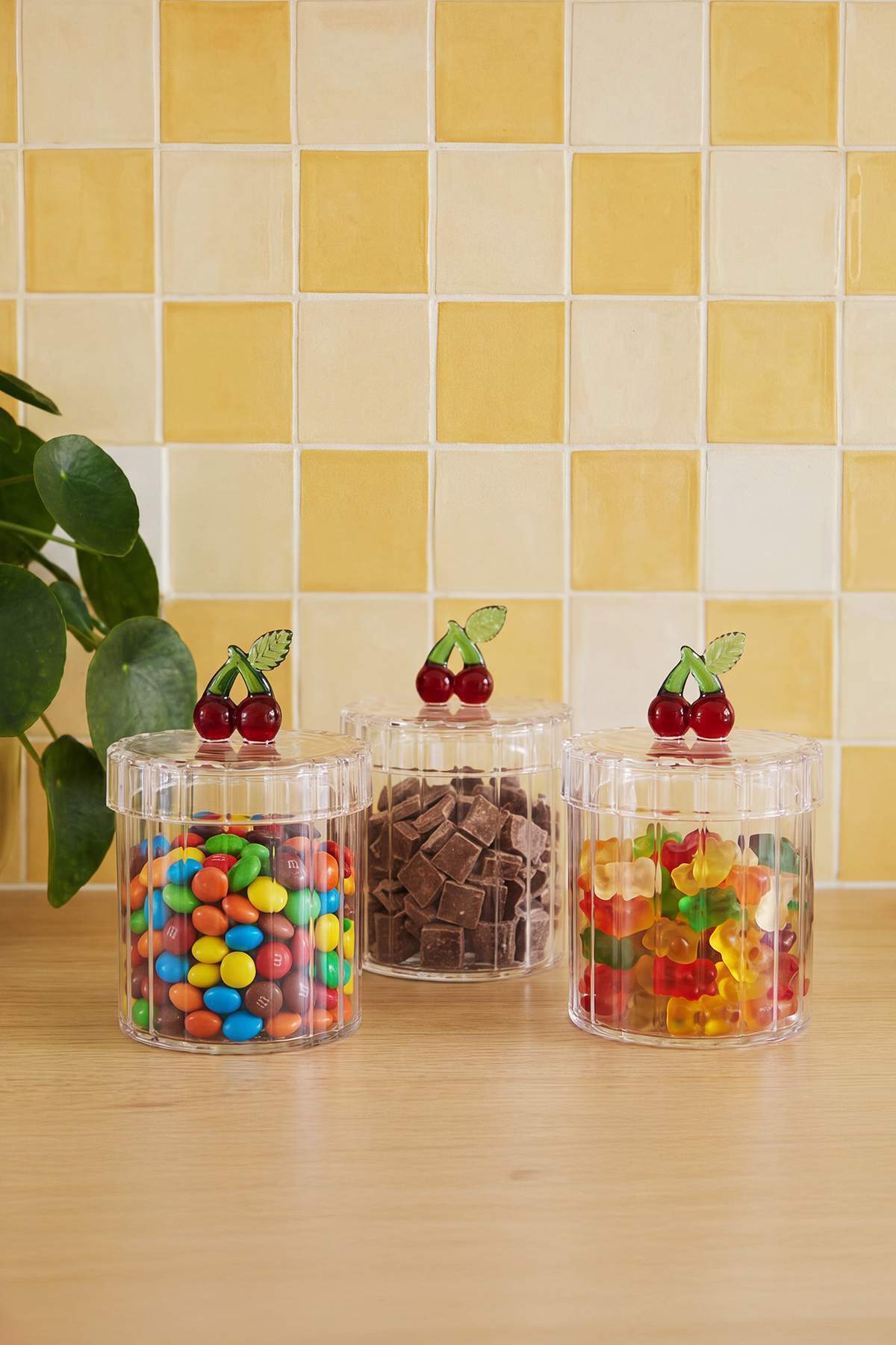 Trendyol Home Set of 3 Cherry Figured Glass Storage Containers Tphss26Skb00011