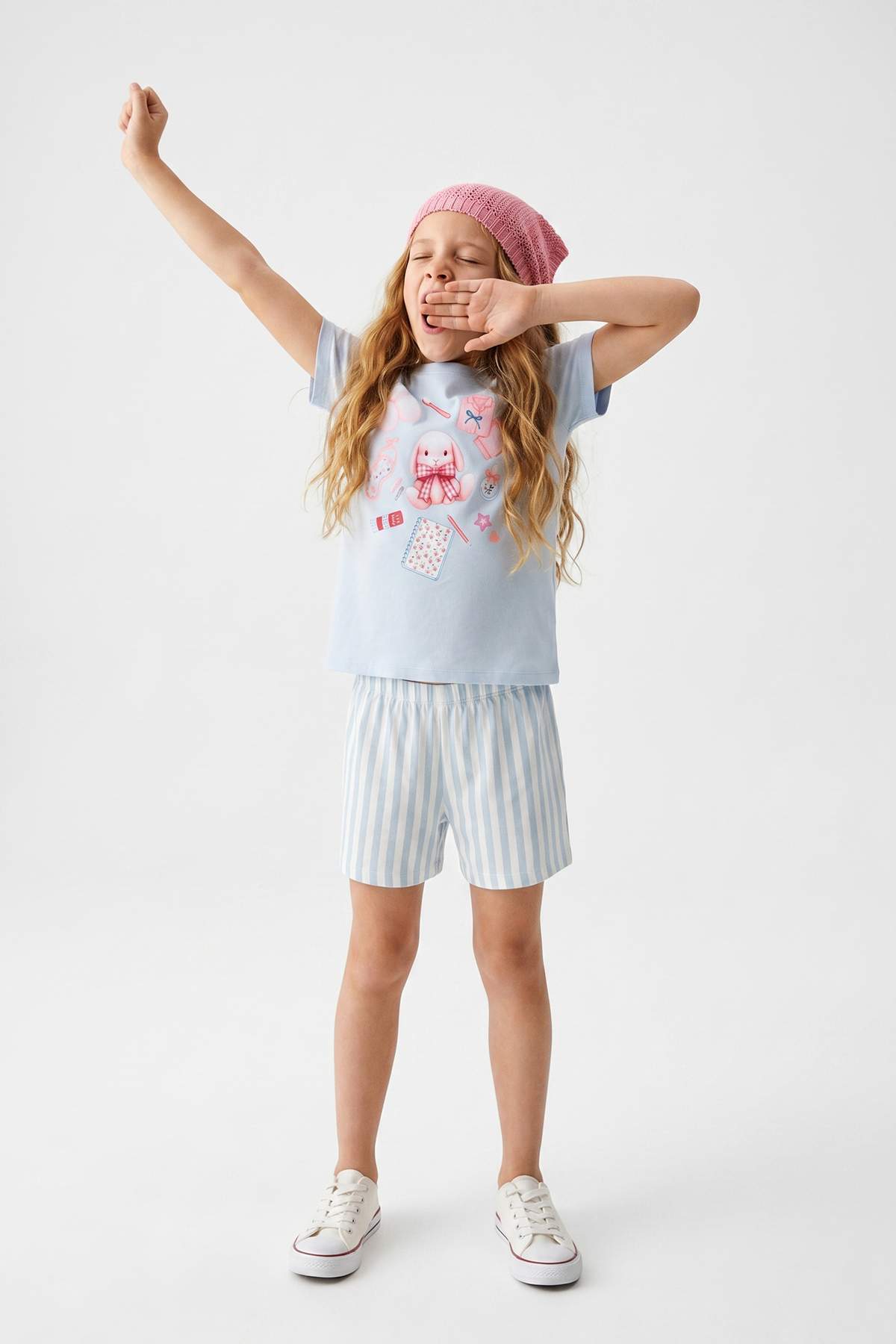 Trendyolmilla Kids Mavi %100 Pamuk Regular Bisiklet Yaka Kız Çocuk Pijama Takımı TKDSS26PT00029
