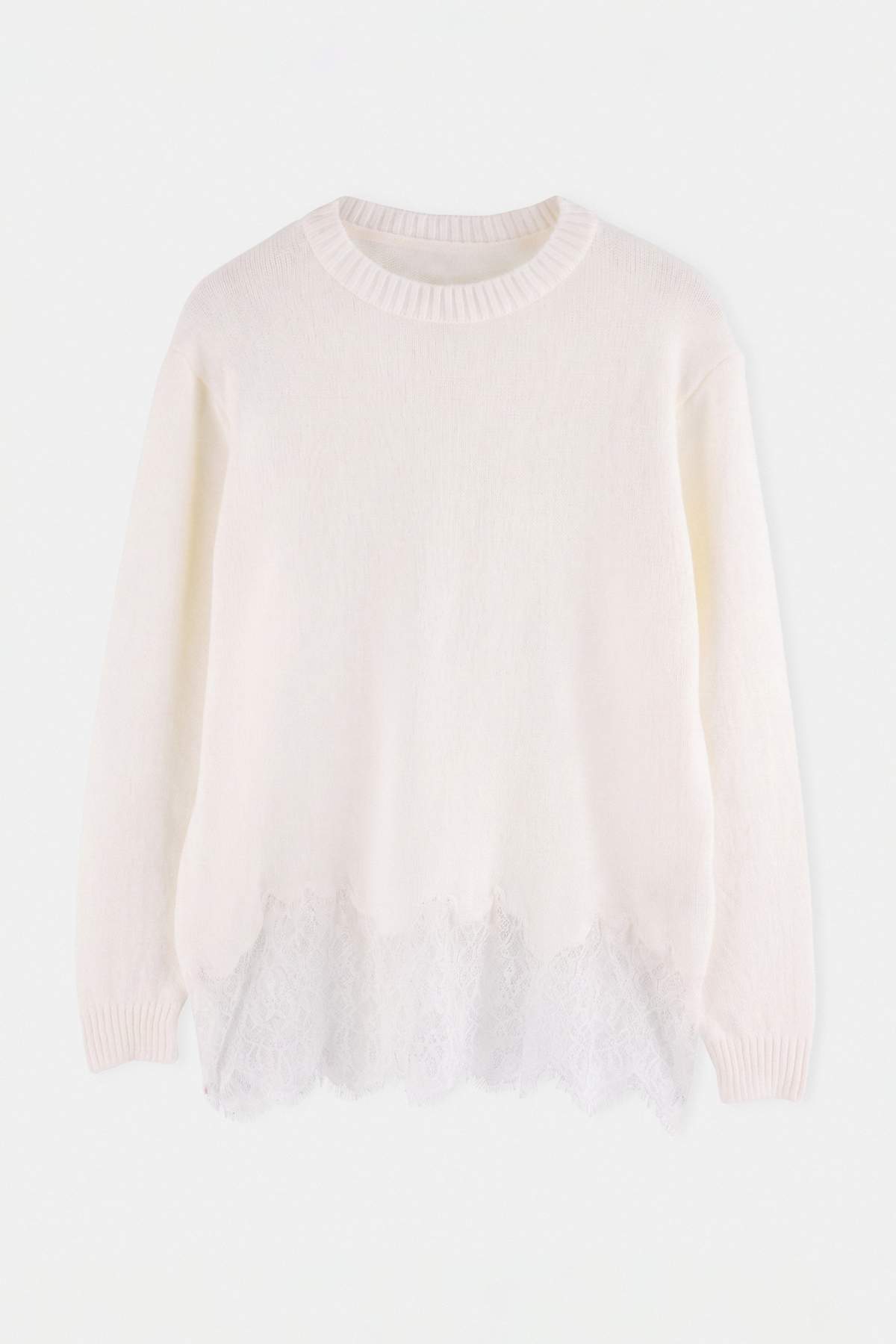 Trendyolmilla Modest Ekru Dantel Detaylı Bisiklet Yaka Triko Kazak TCTAW26AK00019
