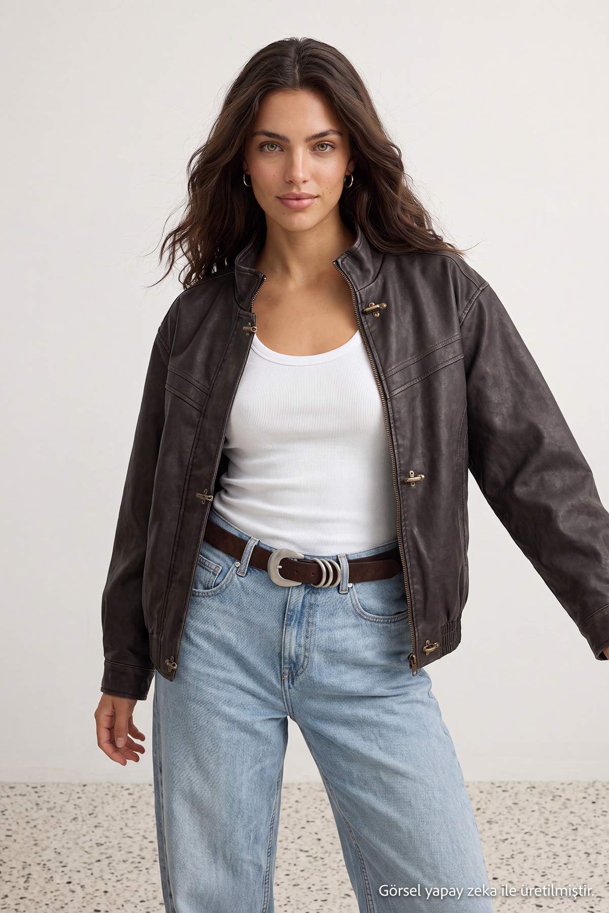 Trendyolmilla Kahverengi Oversize Kalıp Yıkama Efektli Suni Deri Ceket Mont TWOAW27MO00049