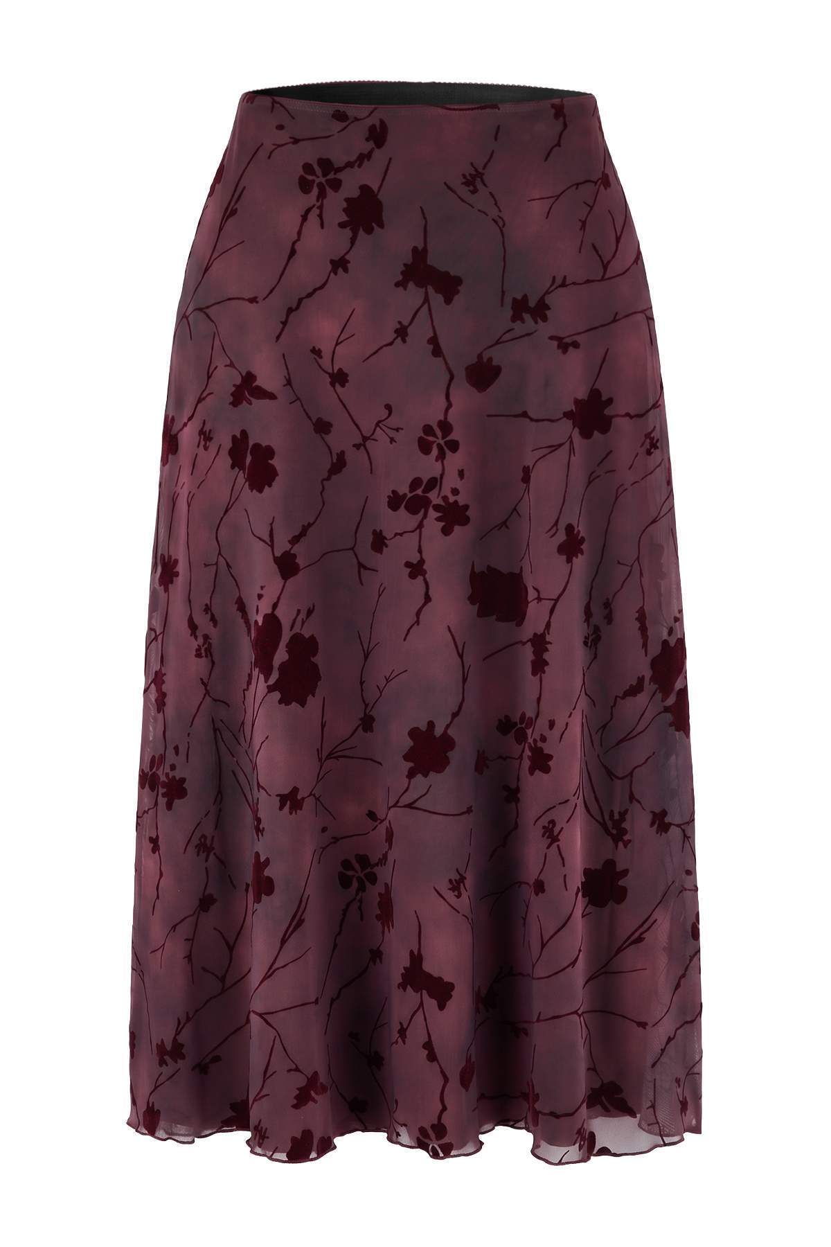Trendyolmilla Curve Bordo Flok Desenli Örme Büyük Beden Etek TBBSS26AZ00008