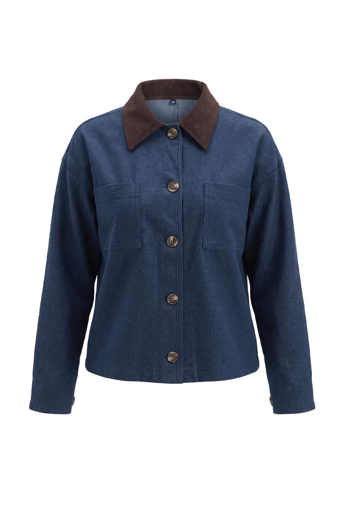Trendyolmilla Indigo Kadife Yakalı Rahat Kalıp Ceket TWOAW27CE00036