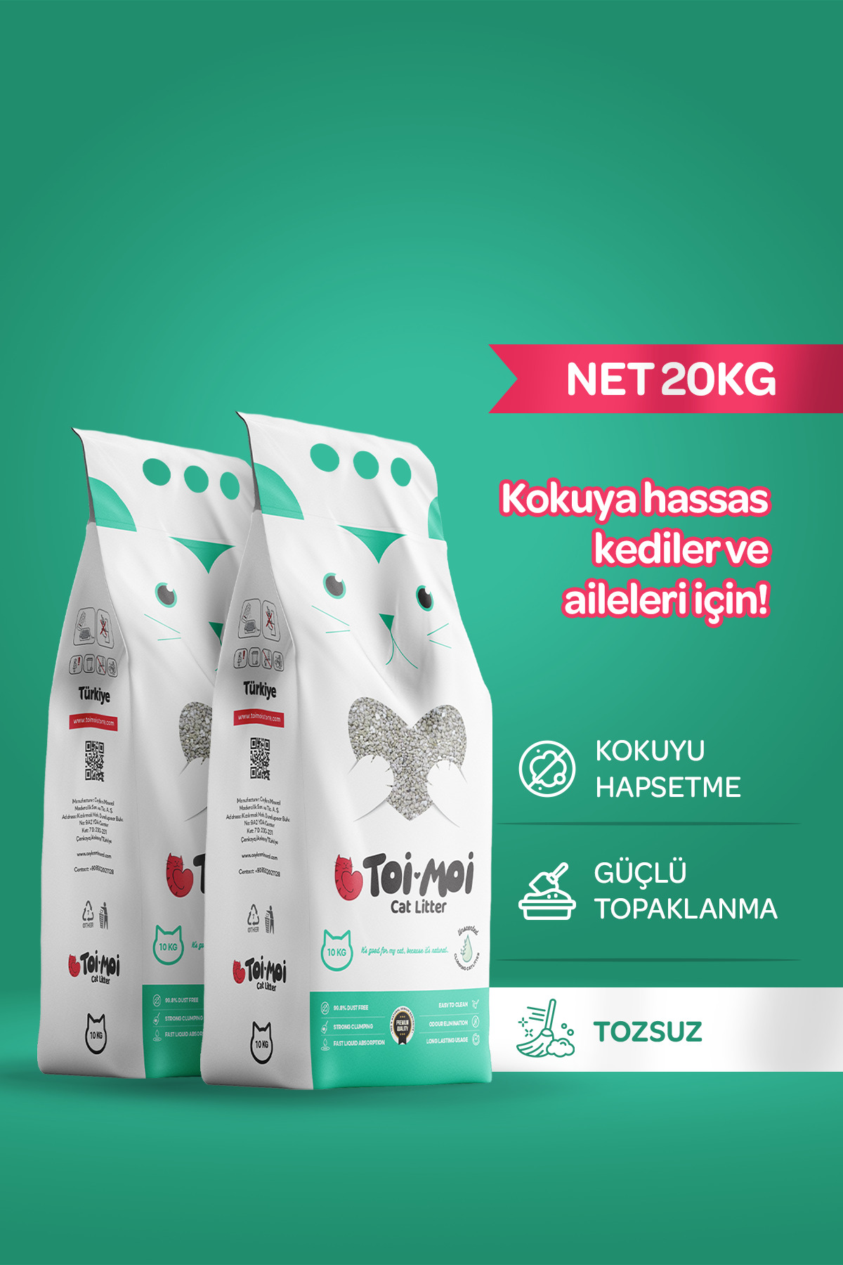 Toi Moi 2li Avantaj Paketi Kokuya Hassas Topaklanan Tozsuz Kokusuz Bentonit Kedi Kumu 2x10kg - Fiyatı, Yorumları