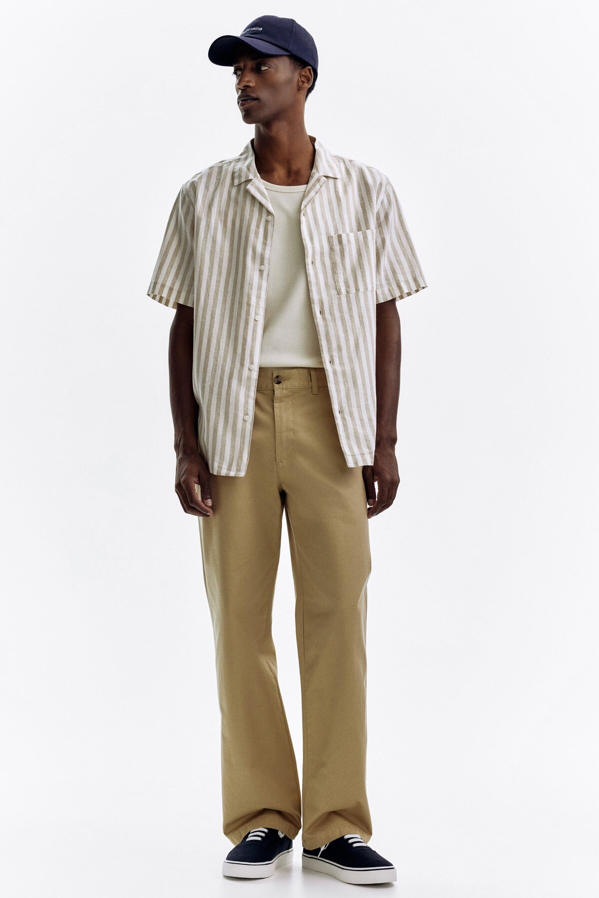 پیراهن آستین کوتاه کتانی، سایز معمولی اچ اند ام پیراهن H&M
