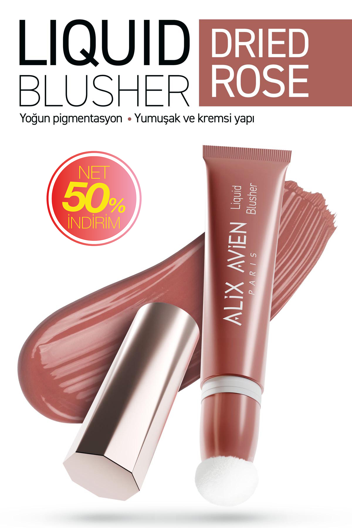 Alix Avien Yoğun Pigmentli E Vitaminli Mat Bitişli Kremsi Likit Allık - Liquid Blusher 06 Dried Rose - Fiyatı, Yorumları