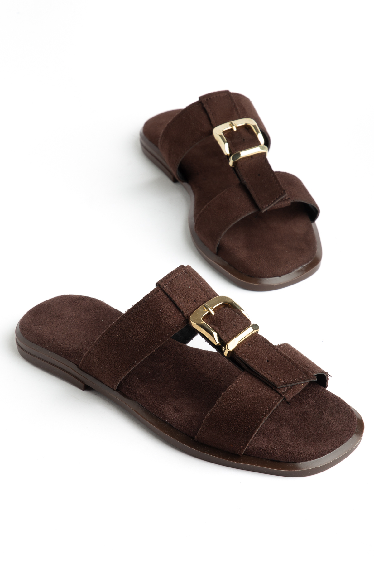 Sorella Women's Suede Casual Casual Sandal Slippers with Gold Buckle Detail
