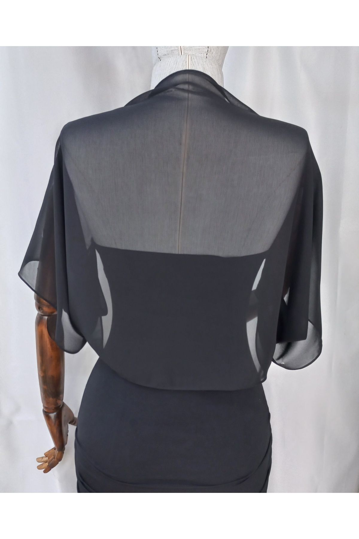 es moda shop Ariane şifon kısa kollu şal siyah görsel 3