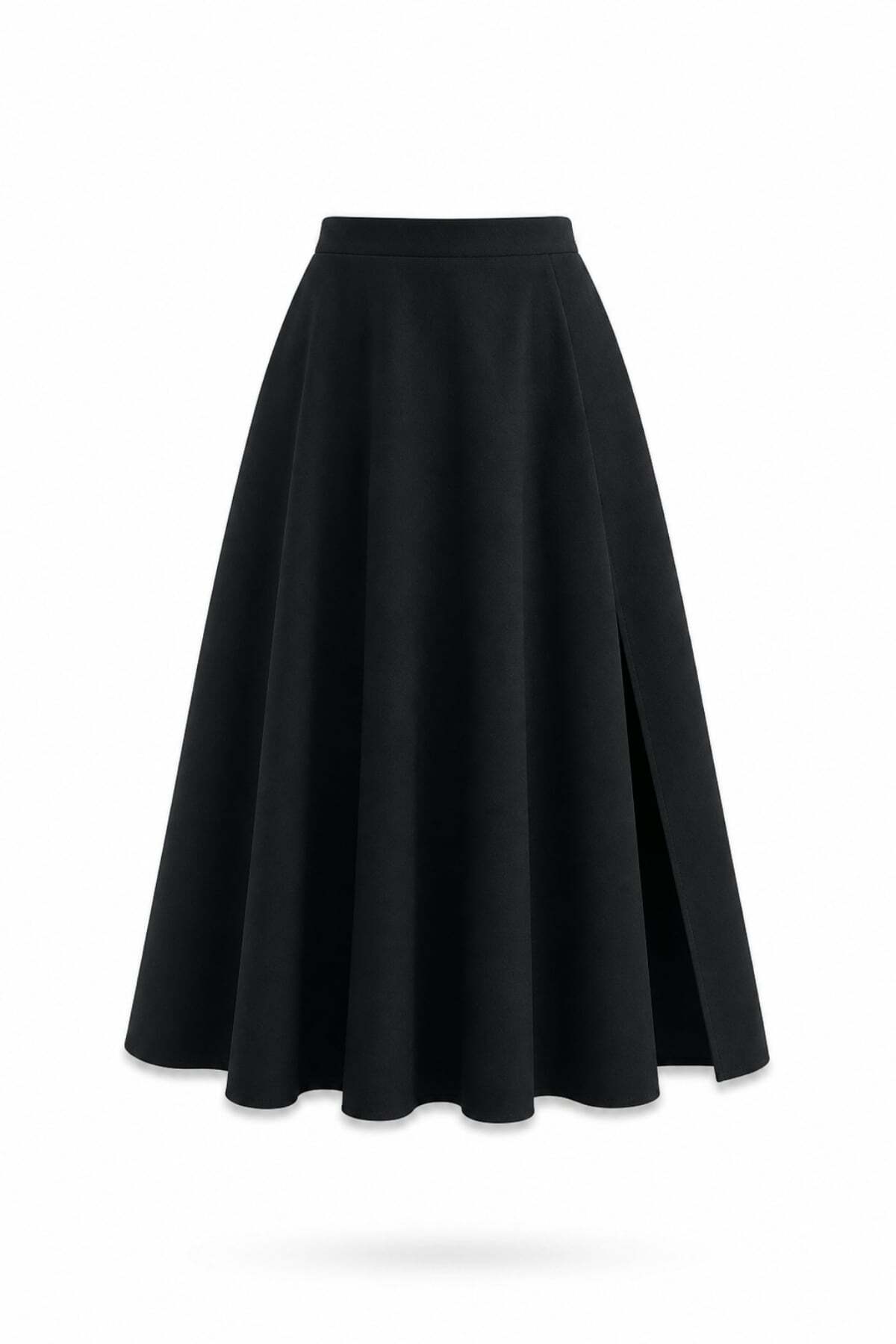 Black Slit Flywheel Midi Skirt