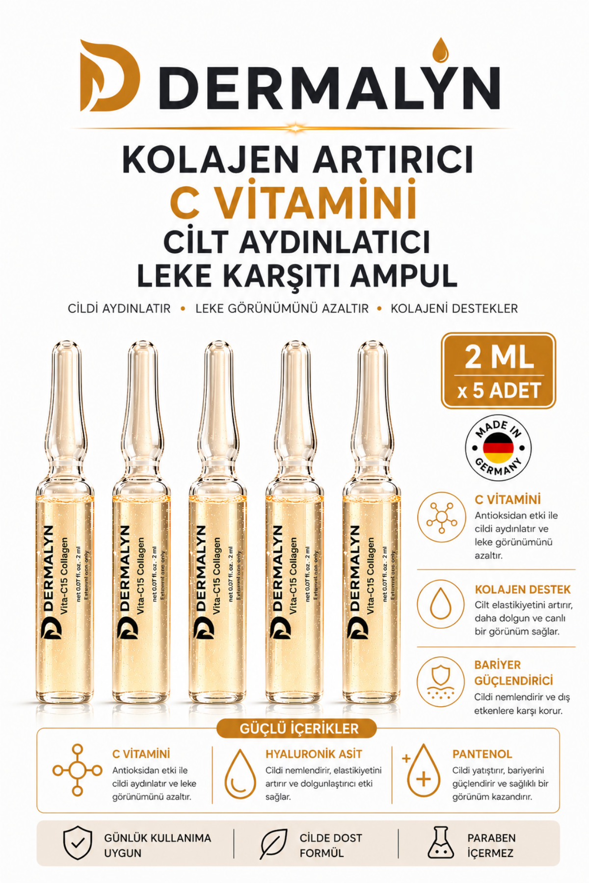 5 Adet Kolajen Artırıcı C Vitamini Cilt Aydınlatıcı Leke Karşıtı Ampul Serum Dermaroller Dermapen — VİTA-5