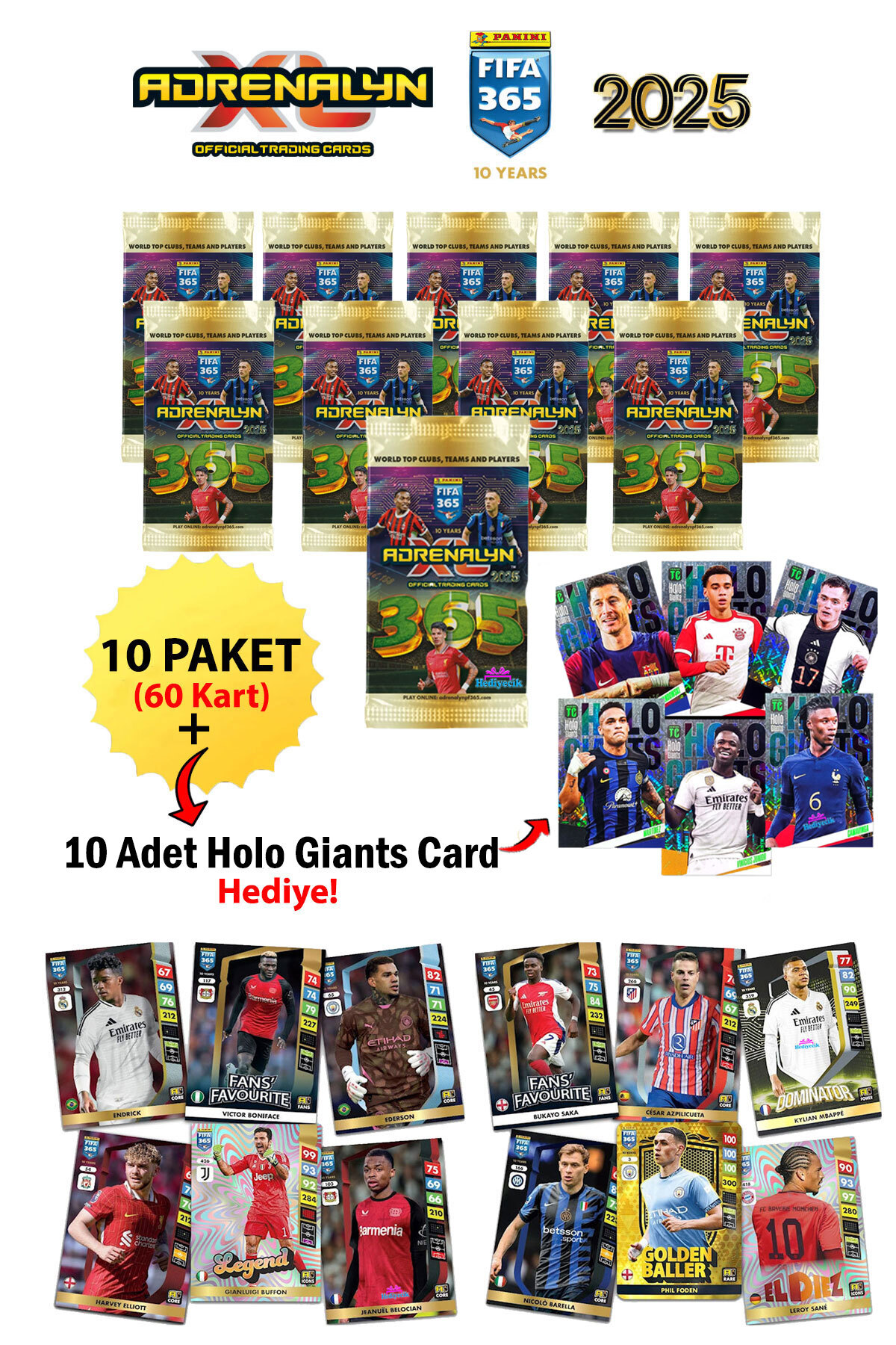 UK Ultimate Collectors' Edition 輸入盤 Panini FIFA 365 Adrenalyn XL 2025 10 Paket (60 Kart) Booster