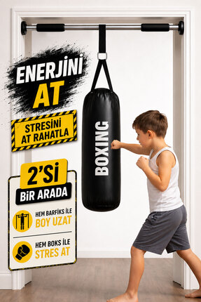 Spor Byfit Çocuk Siyah Boks Kum Torbası Ve Barfiks Asma Demiri 53 Cm X 20 Cm
