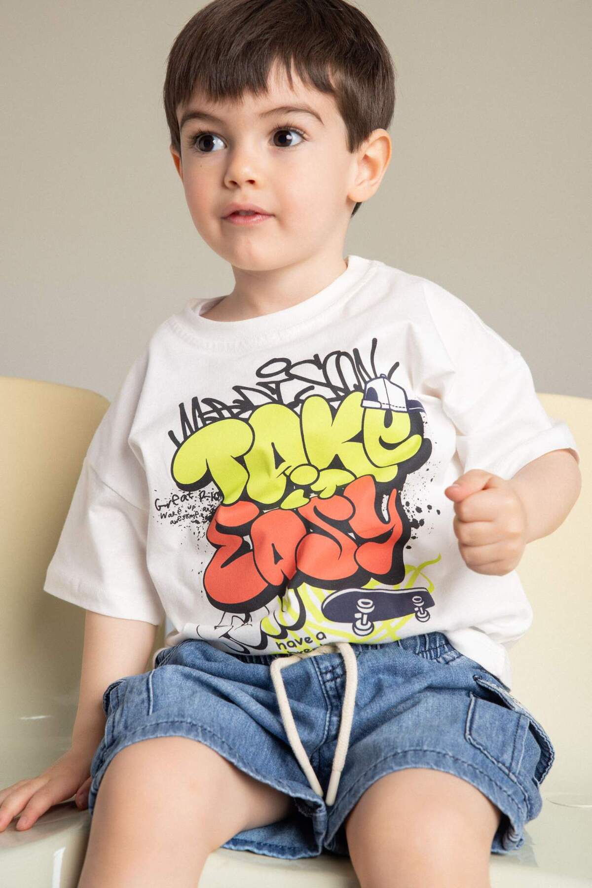 Defacto 100% Cotton Skateboard Printed T-Shirt for Baby Boy G9919A526Sm