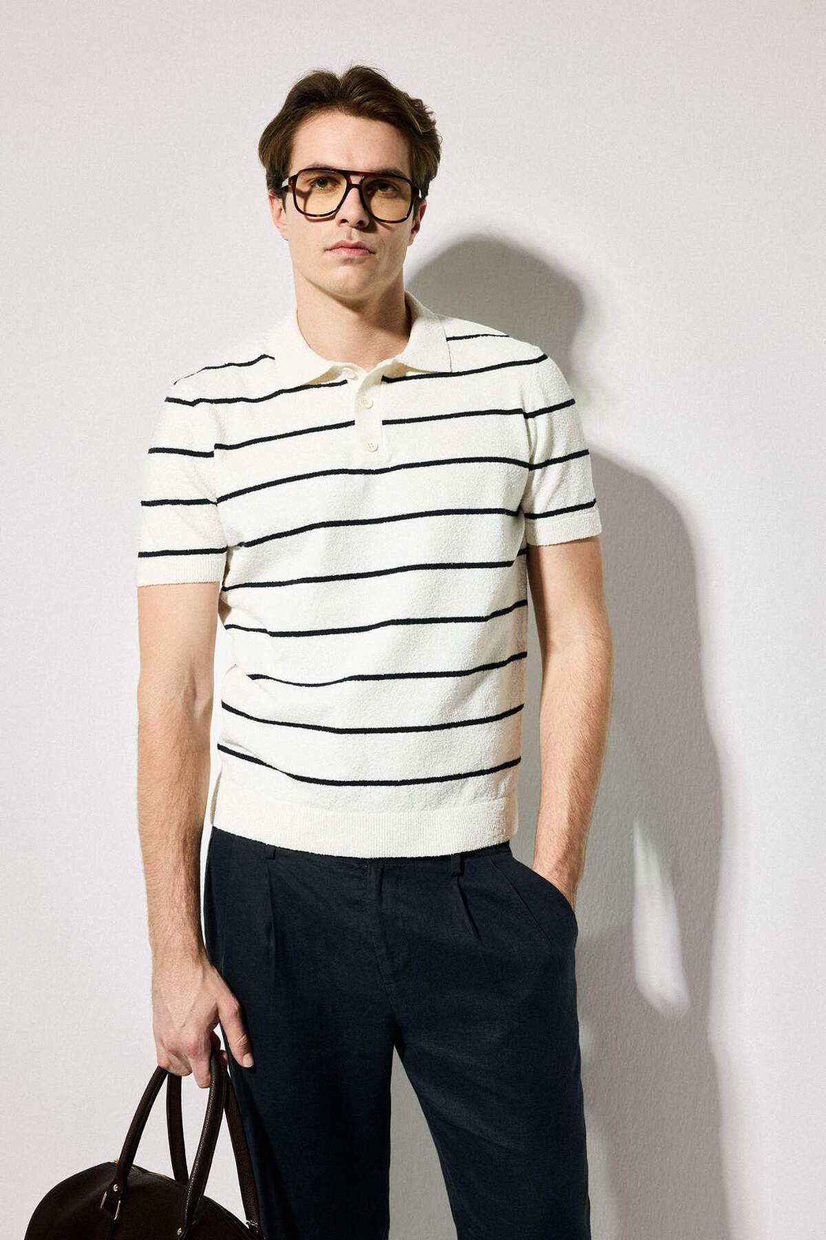 Defacto Standard Fit Polo Neck Striped Short Sleeve Knit T-Shirt E2701Ax25Sp