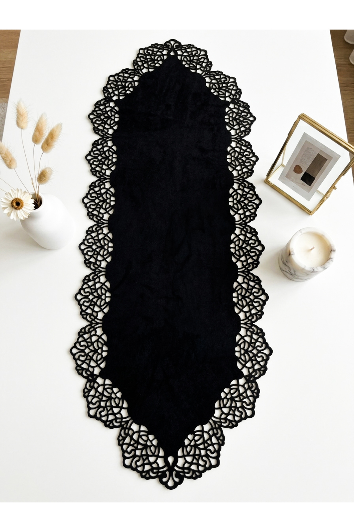 Black Fabric Runner Coffee Table Length 40x100cm