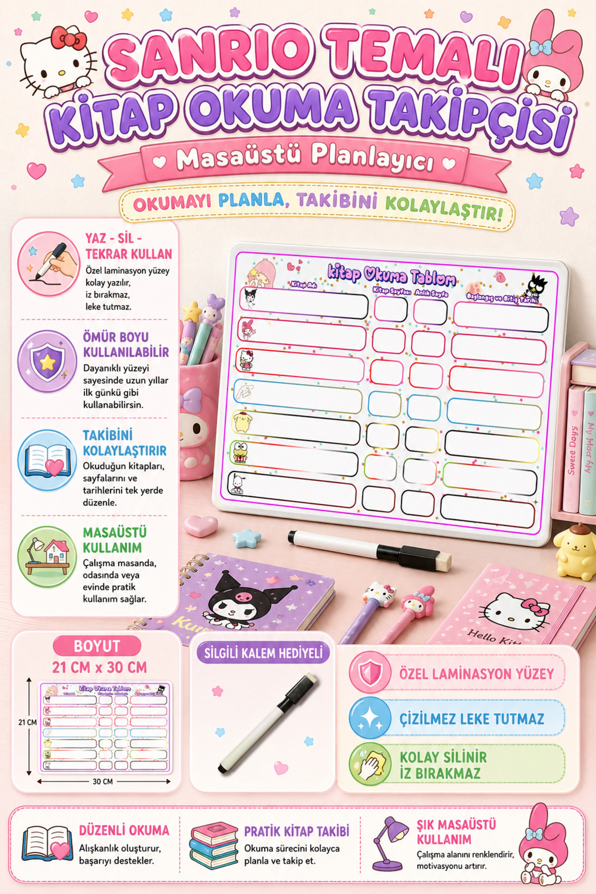 caps Çocuklar Için Sanrio Temalı Kitap Okuma Takip Planlayıcısı