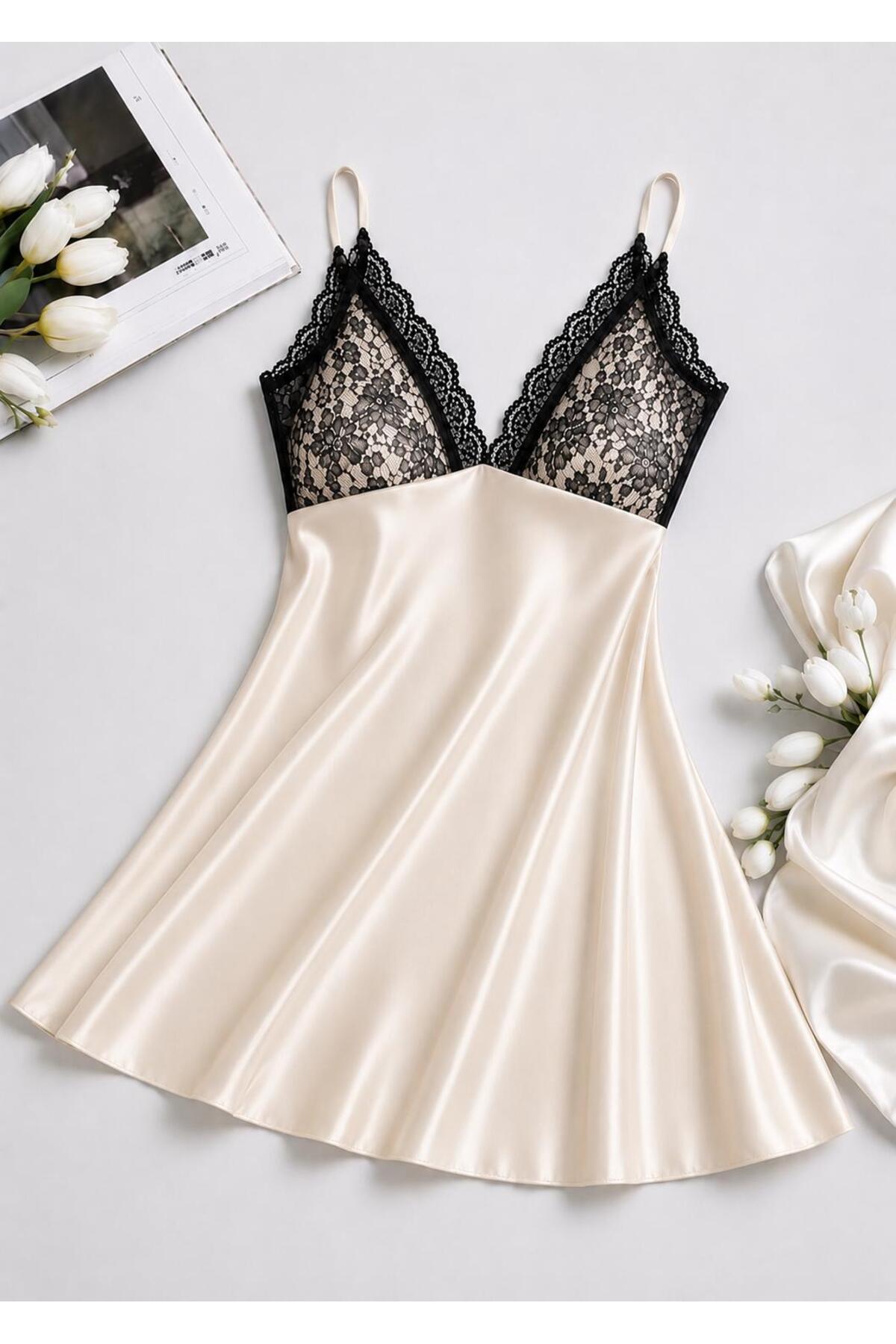 For Dreams Saten Kısa Gecelik Dantel Detaylı 2990
