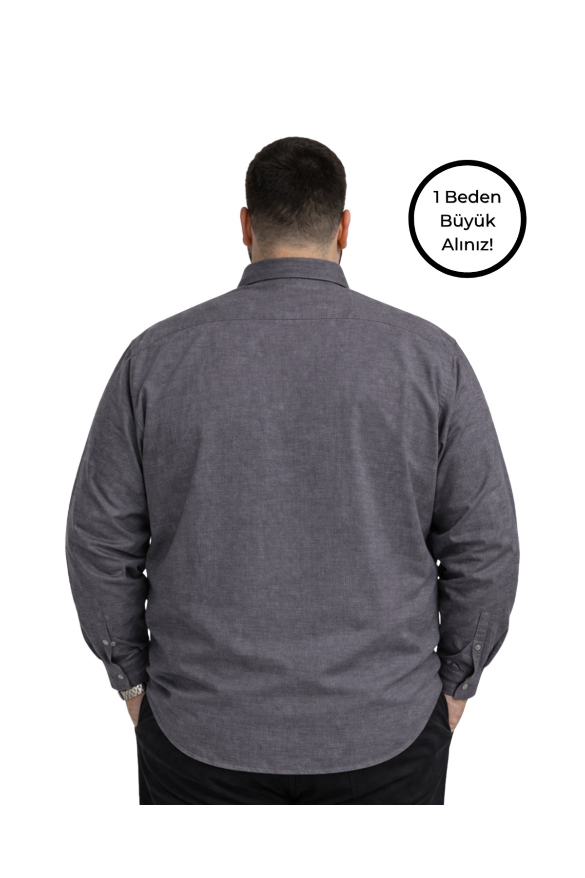 BattalModa Erkek Büyük Beden Füme Uzun Kollu Gömlek 3XL-4XL-5XL-6XL görsel 3