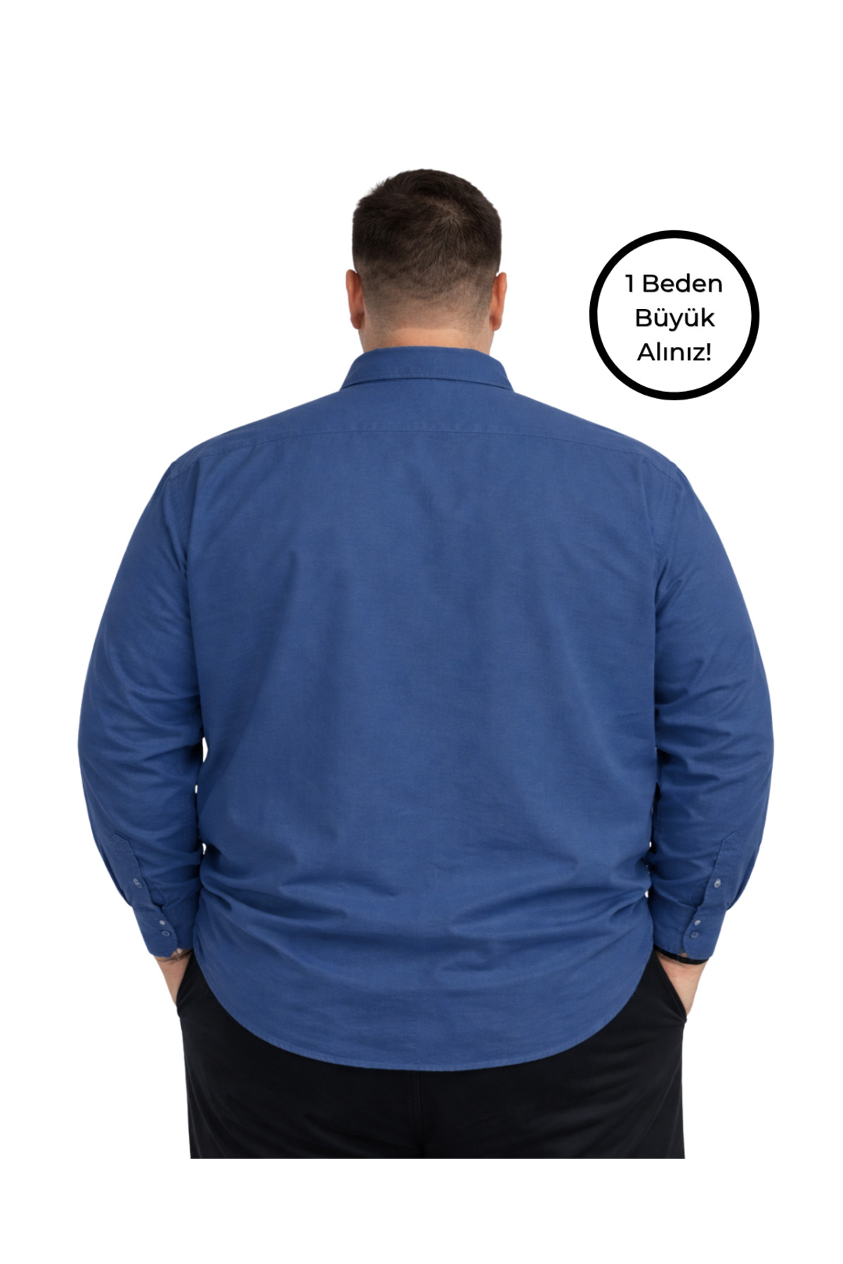 BattalModa Erkek Büyük Beden Açık Lacivert Uzun Kollu Gömlek 3XL-4XL-5XL-6XL-7XL-8XL görsel 3