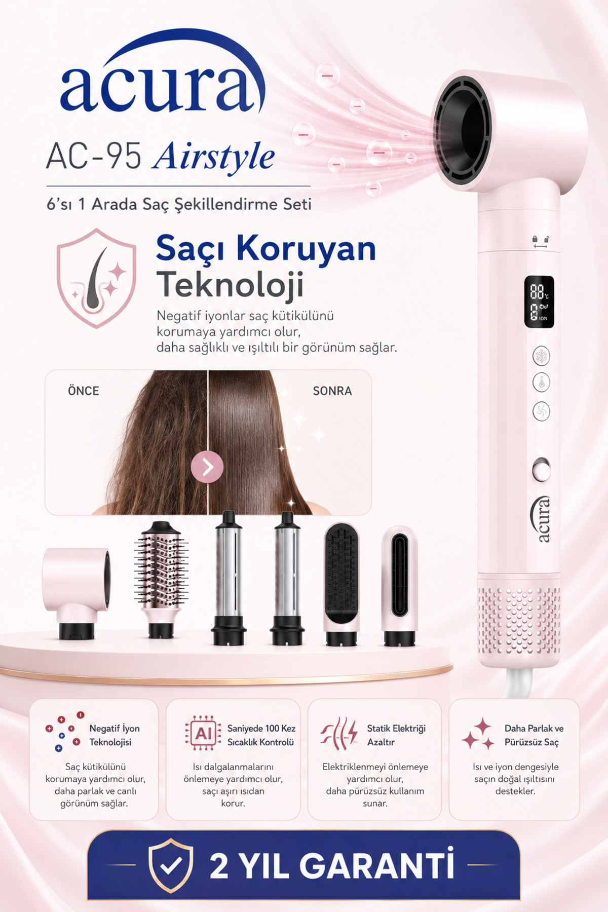 Acura AC-95 Airstyle Negatif İyonlu 6in1 Saç Şekillendirme ve Kurutma Seti - Fiyatı, Yorumları