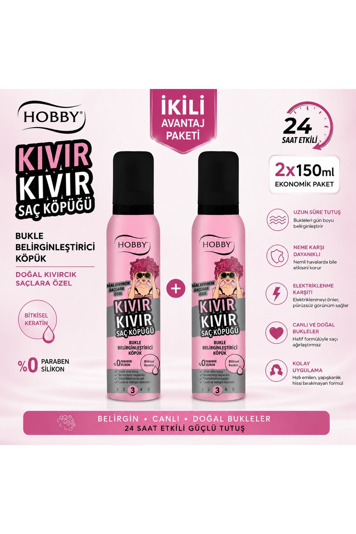 Hobby Kıvır Kıvır Saç Köpüğü 150 ml (2 adet) — Kıvır35