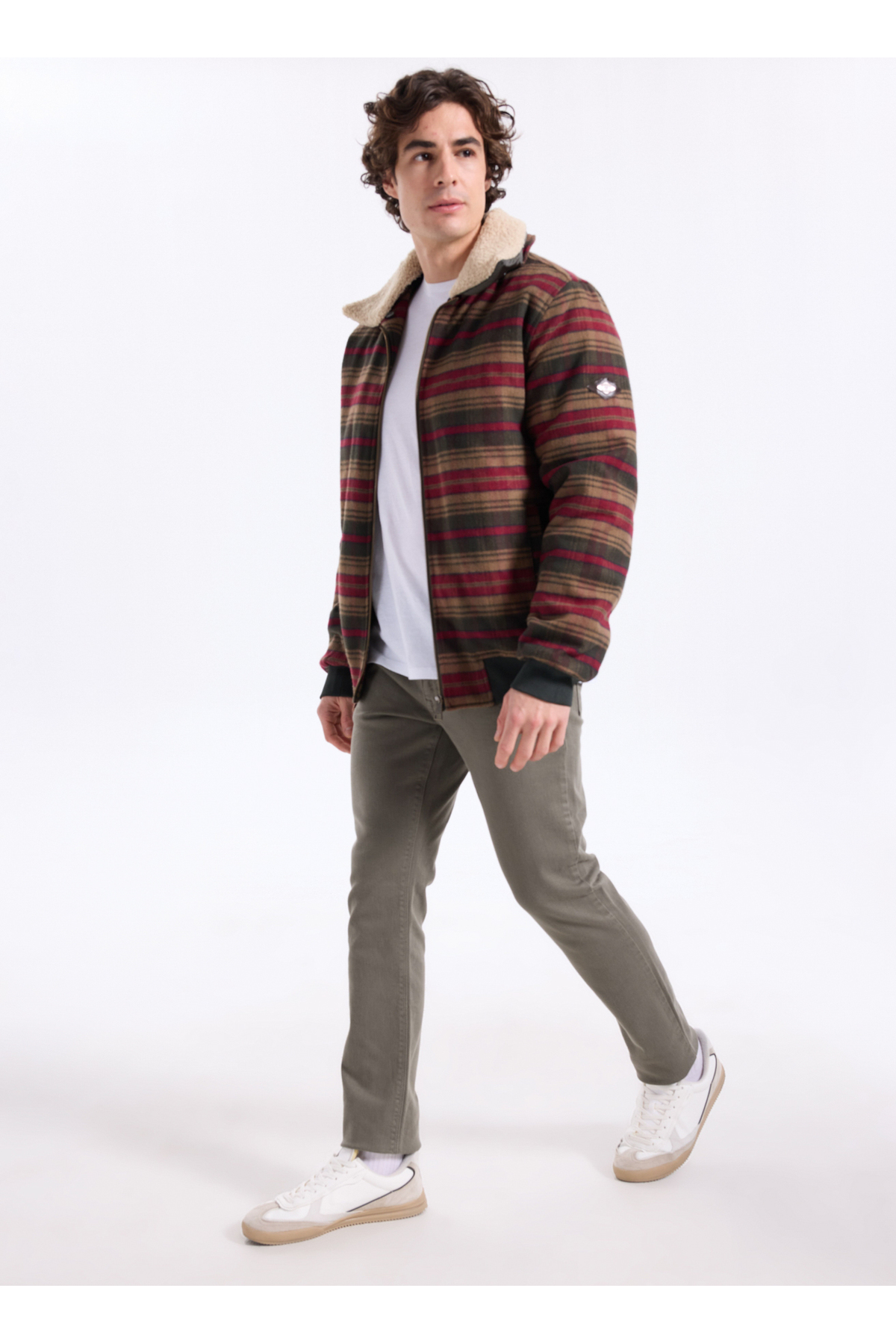 Lee Cooper Haki Erkek Regular Fit Ekoseli Mont 261 LCM 232011 SANTOS HAKİ-BORDO görsel 2