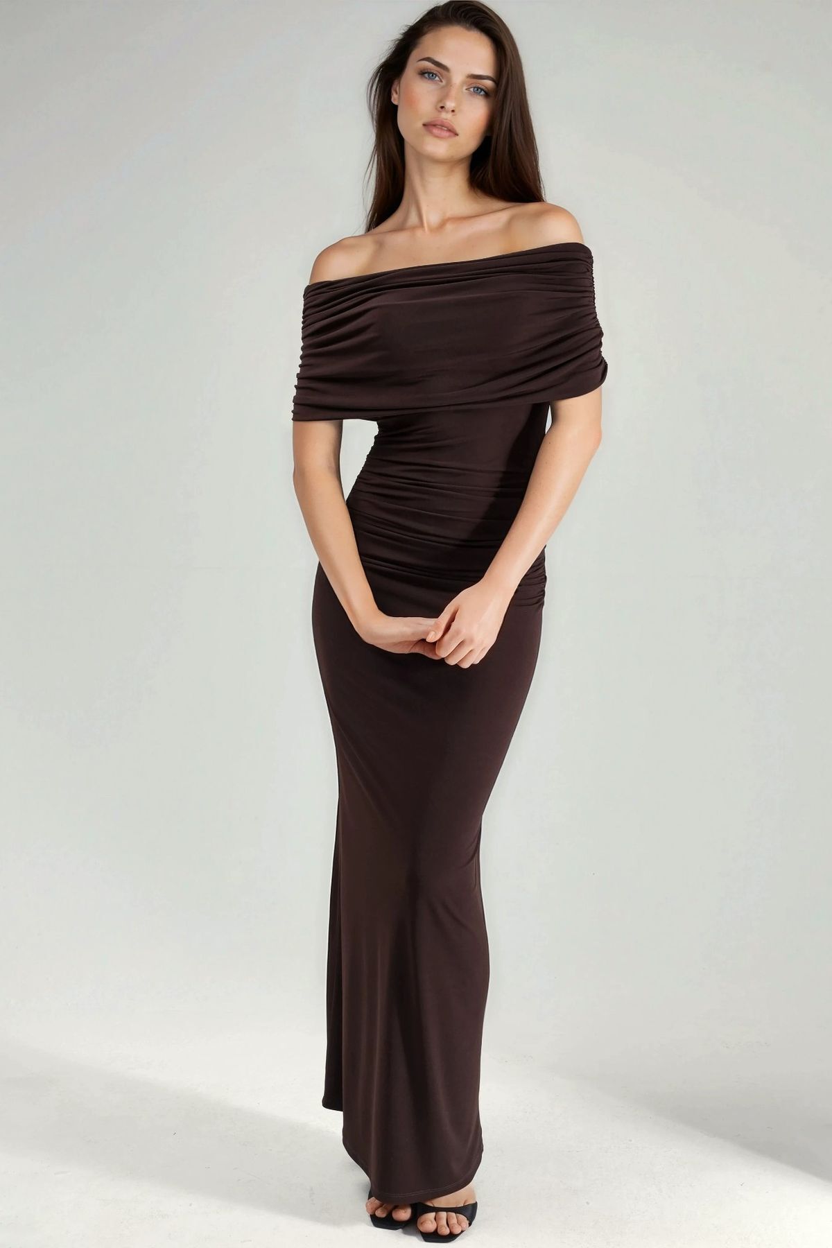 Hiccup Straplez Bodycon Maxi Sandy Elbise görsel 7