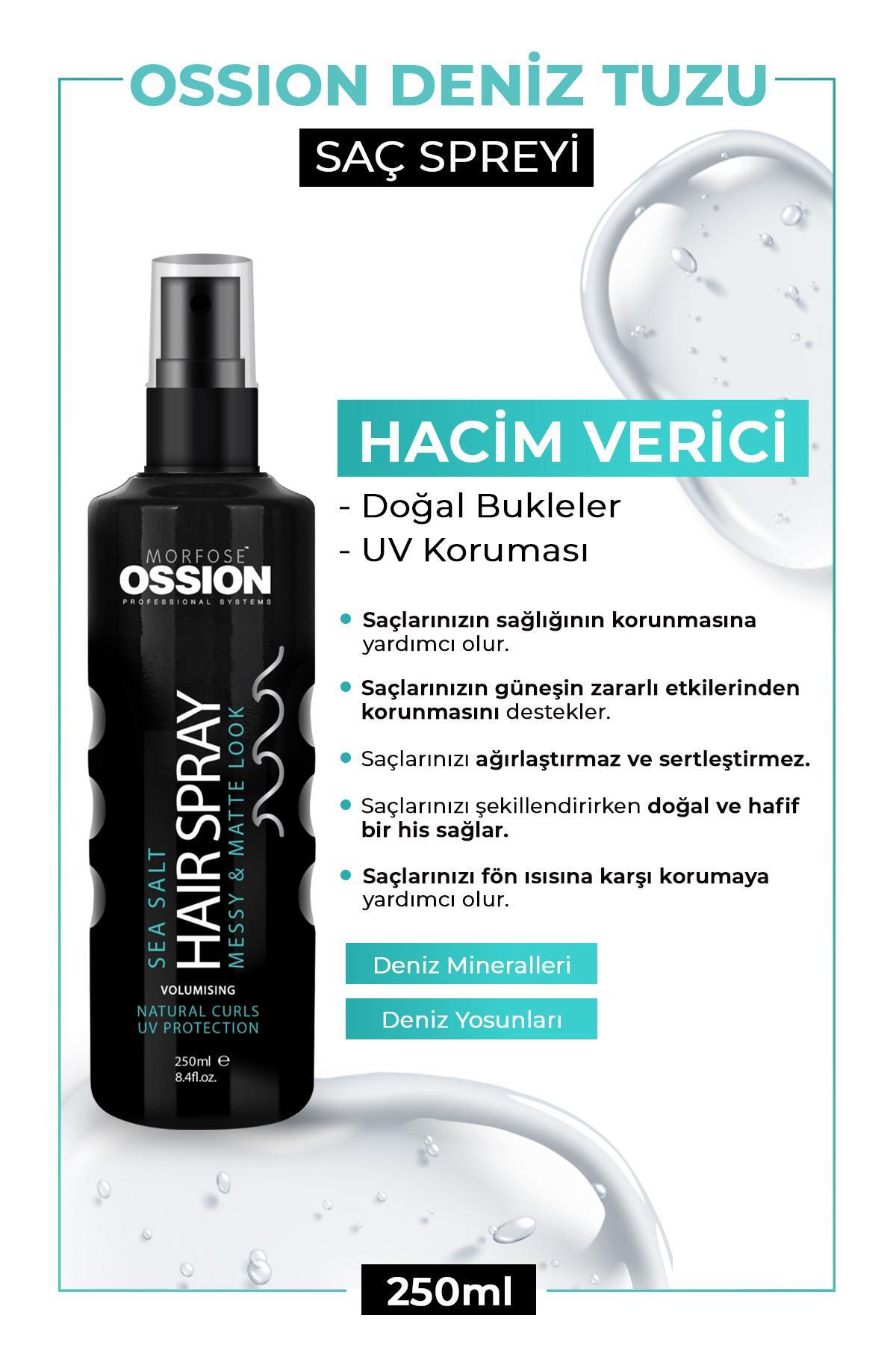 Ossion Deniz Tuzu Saç Spreyi 250 ml- Mat Görünüm, Doğal Dalgalar ve Isıya Karşı Koruma — 1100015440 — تصویر 2 از 3