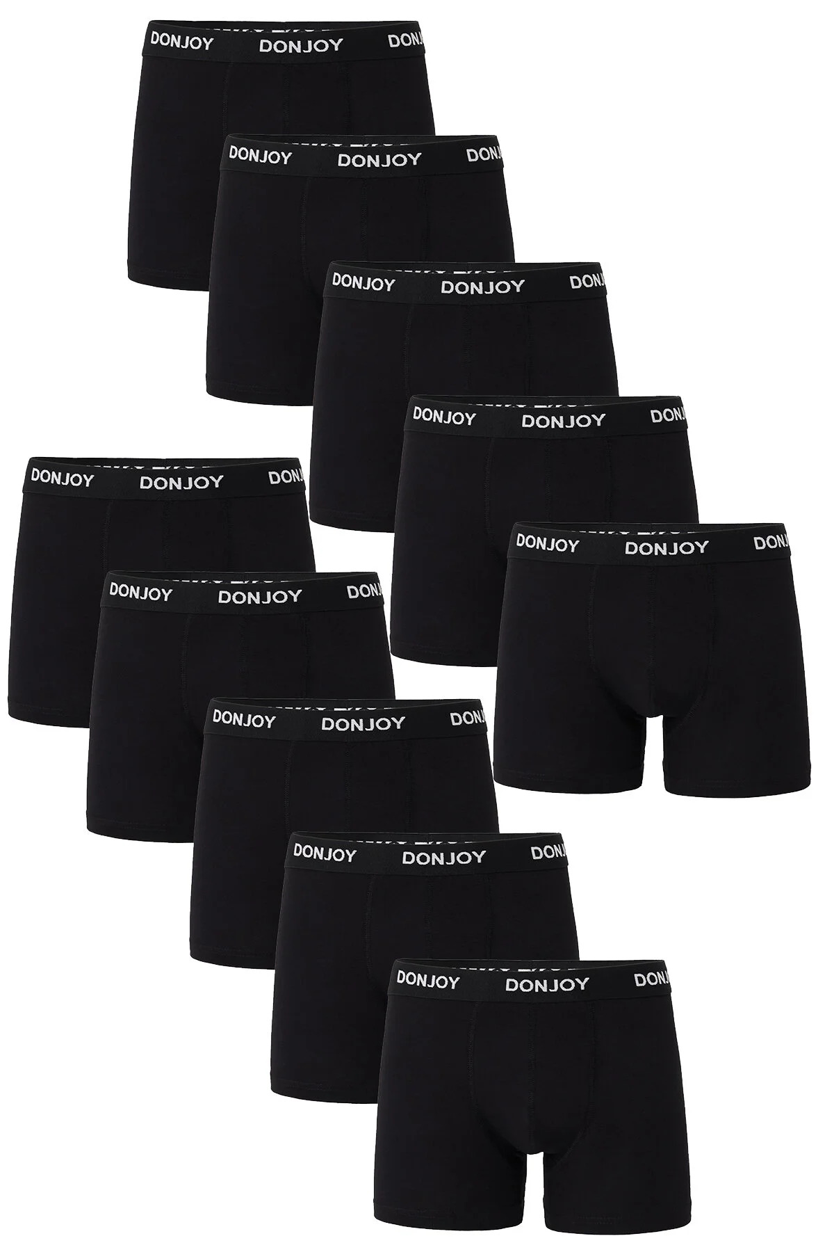 don joy Erkek 10'lu Pamuklu Likralı Penye Beli Lastikli Siyah Boxer