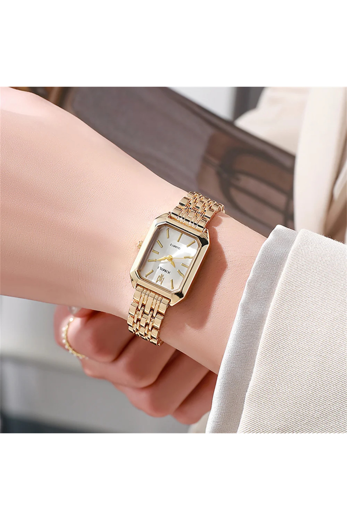 Choice Luxury Ladies Fashion Quartz Watch Simple Scale Square Quality Gold Pl...