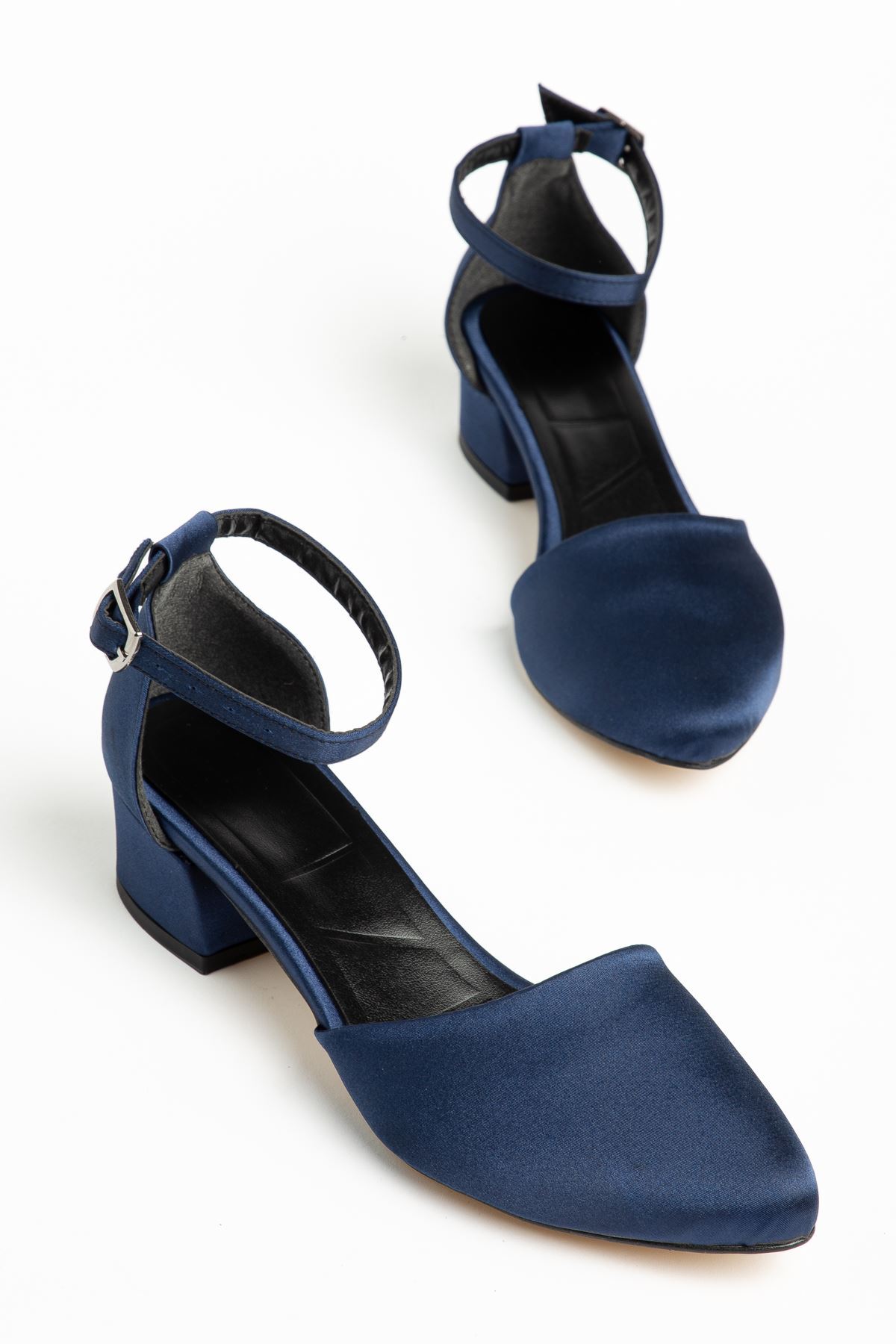 Dary Heels Navy Blue Satin Detailed Heels