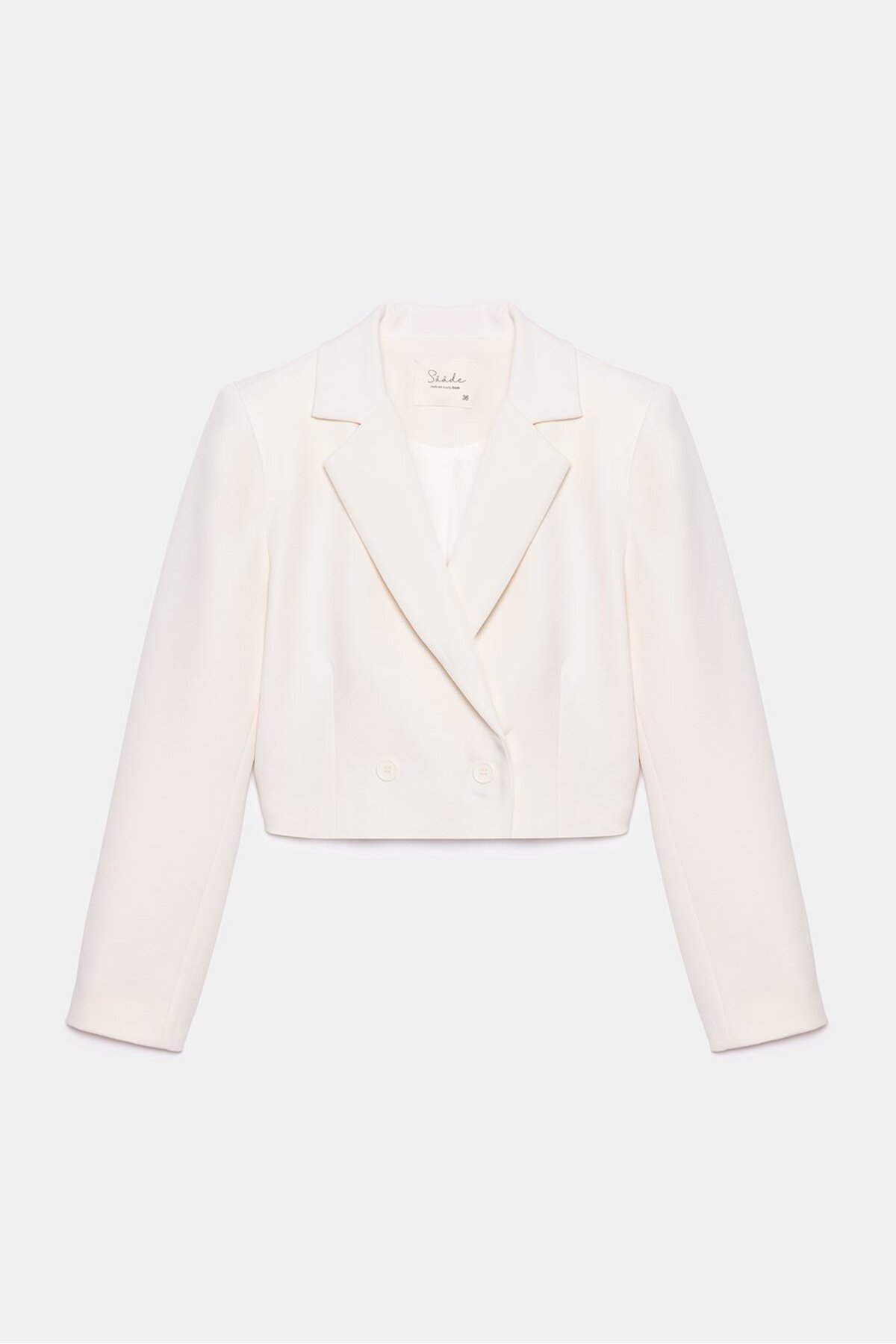 Saade  Kadın Regular Fit Kruvaze Kapama Dokuma Crop Blazer Ceket -Şık & Spor - Görsel 6