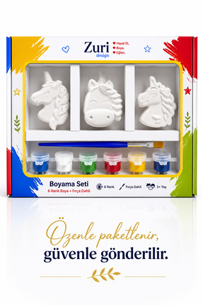 ZURİ DESİGN Unicorn Temalı Boyama Seti Beton Figür Boyama Seti Fırça ve Boya ...