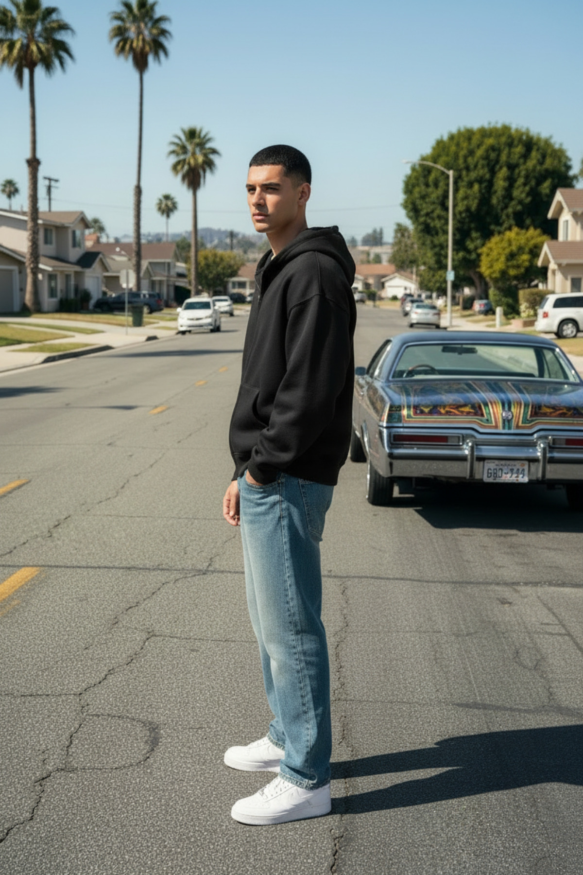 Siyah 3 Iplık Erkek Fermuarlı Kapşonlu Sweatshirt Hırka — مشکی MKHRKAKCP03 — تصویر 3 از 4