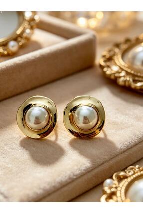 ayoljewelry Gold Çerçeveli Retro İnci Küpe