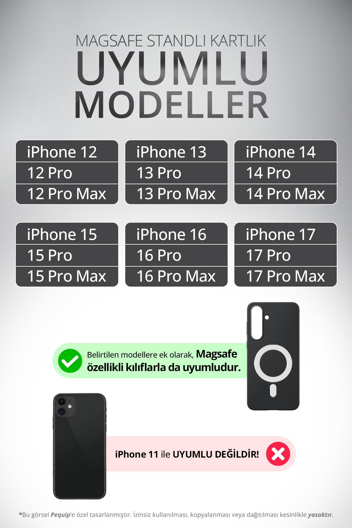 Pequip Magsafe Deri Kartlık Kılıf iPhone 12 13 14 15 16 17 Plus Pro Max Uyumlu Manyetik Standlı Pop-Up 3 Hazneli görsel 6