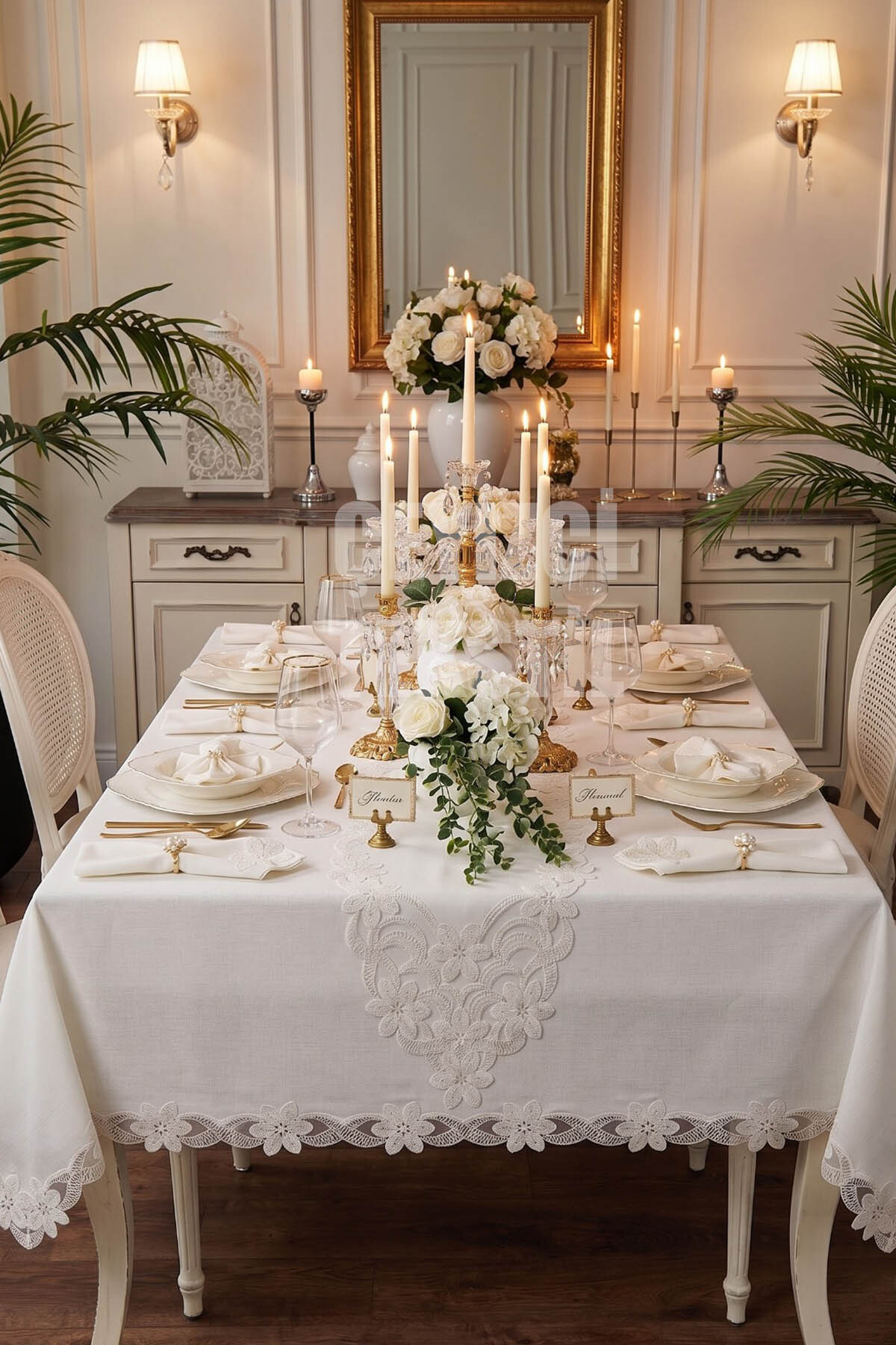 Luxury Flatware Set for 12 Persons, Tablecloth Set, Tableware Set for 12 Persons 26 Pieces 160x220cm