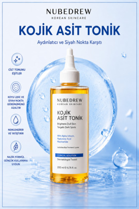 NUBEDREW Kojik Asit Tonik 200 ML - Leke Karşıtı Aydınlatıcı Tonik, Cilt Tonu ...