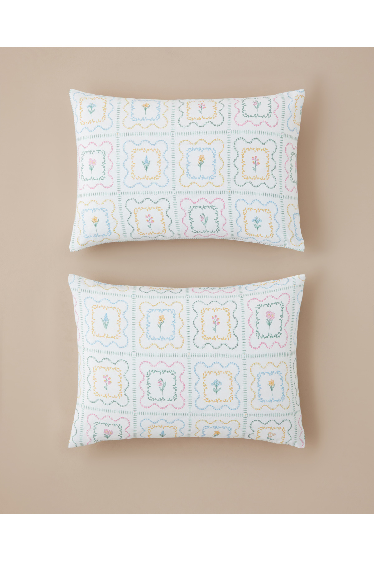 Gentle Florals Kolay Ütülenir 2'li Yastık Kılıfı 50x70 cm Mavi - Pembe