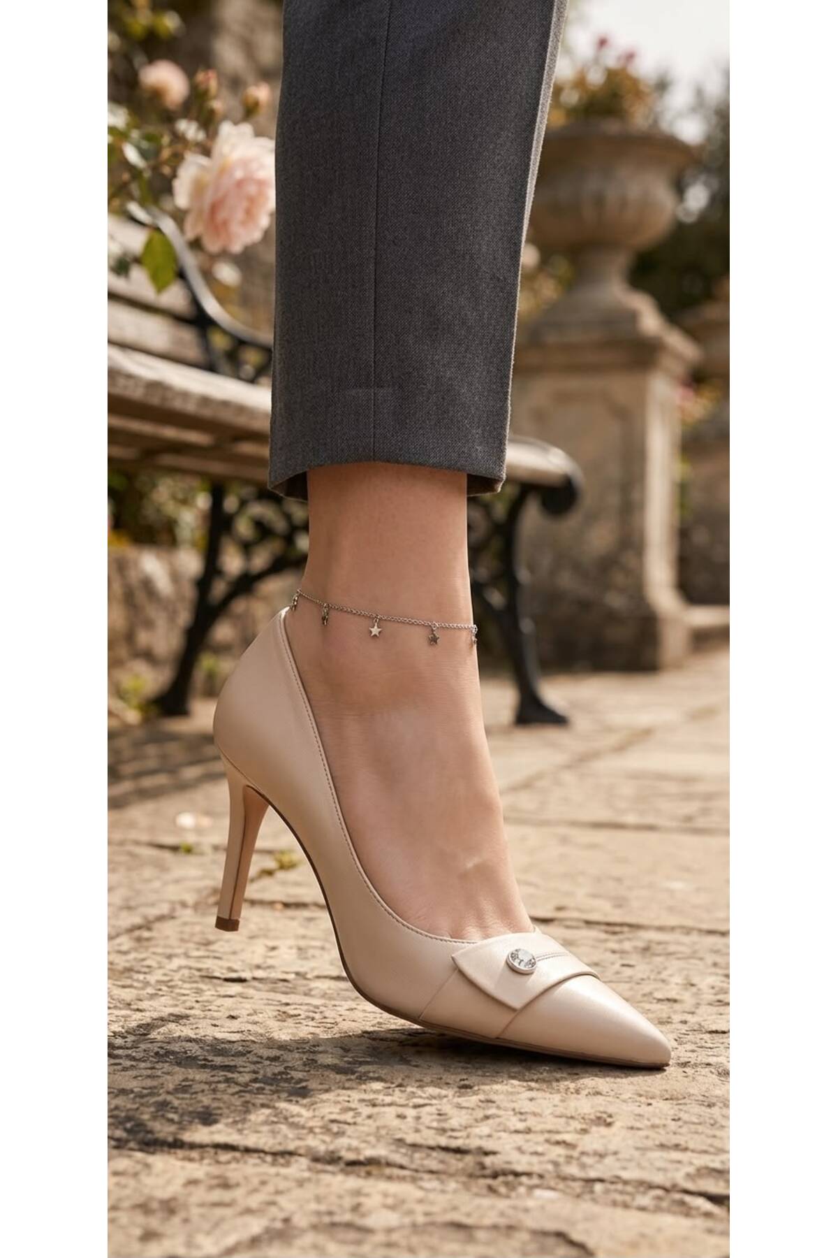 Elena Kadın Hakiki Deri Trok Detaylı Sivri Burun Yüksek Topuklu Stiletto - 9cm