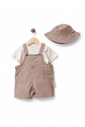 Nio Lua Bebek Gabardin Şapkalı Salopet 3'lü Takım Kurtarıcı Kombin Set