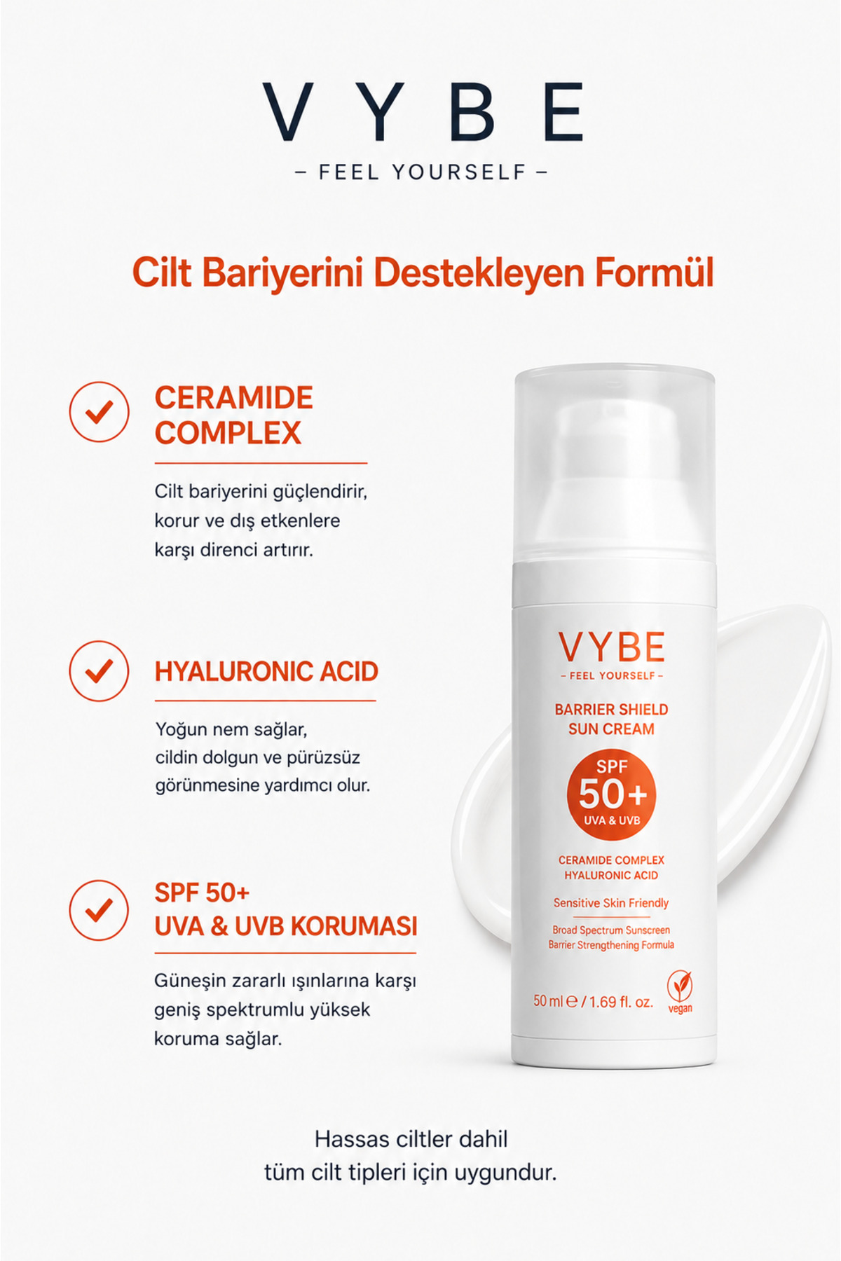 کرم ضد آفتاب SPF 50+ 50 میلی لیتر مناسب برای انواع پوست — VYBE09 — تصویر 4 از 4