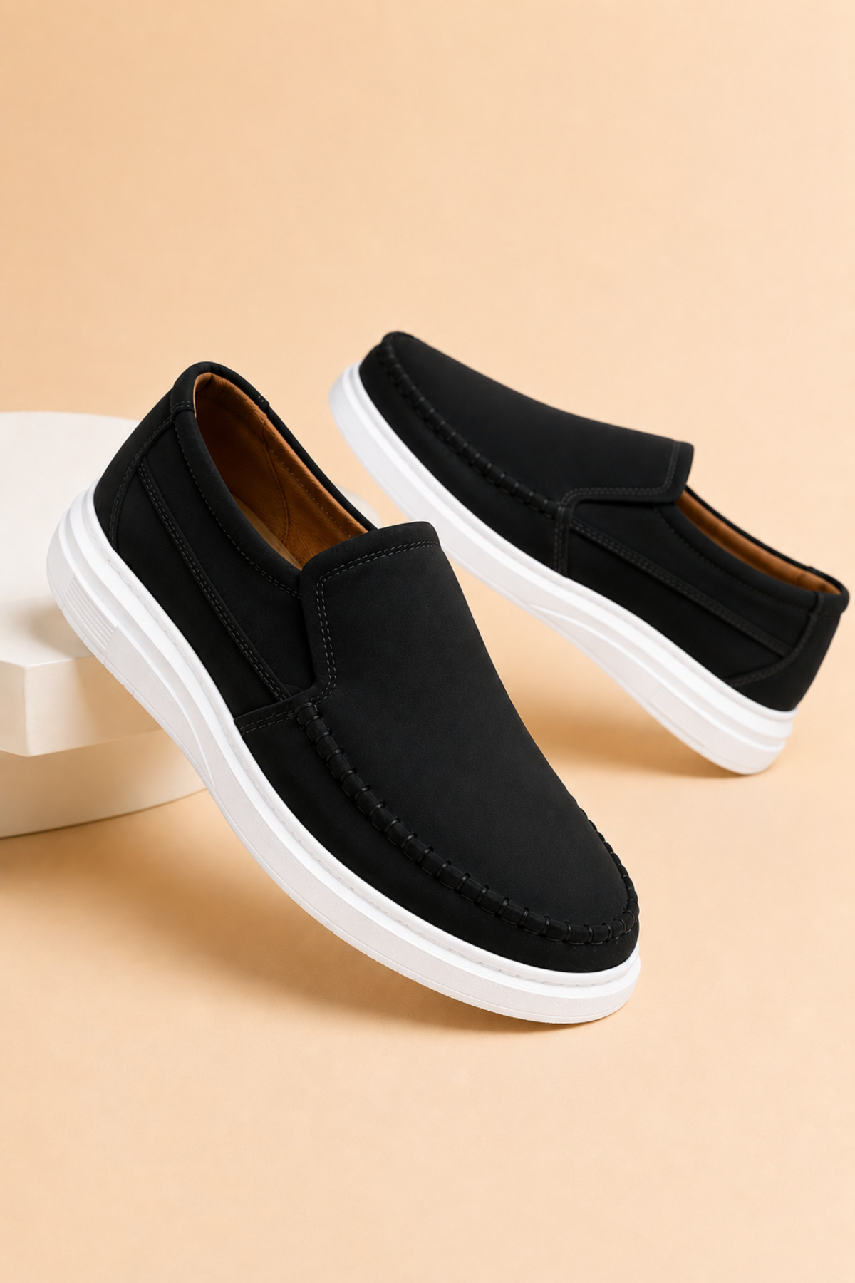 TAZELER.SHOES Erkek Ortopedik Dikişli Taban Rahat Hafif Günlük Siyah Erkek Ayakkabı