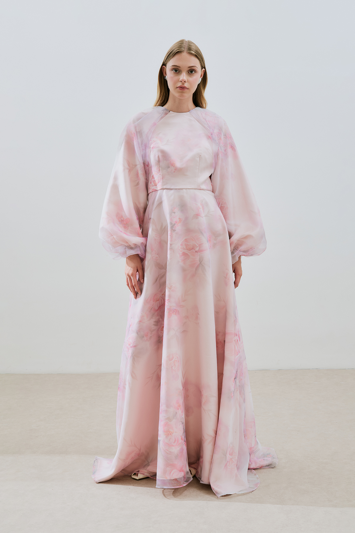 Manuka ULLA Patterned Organza Evening Dress Powder Pink