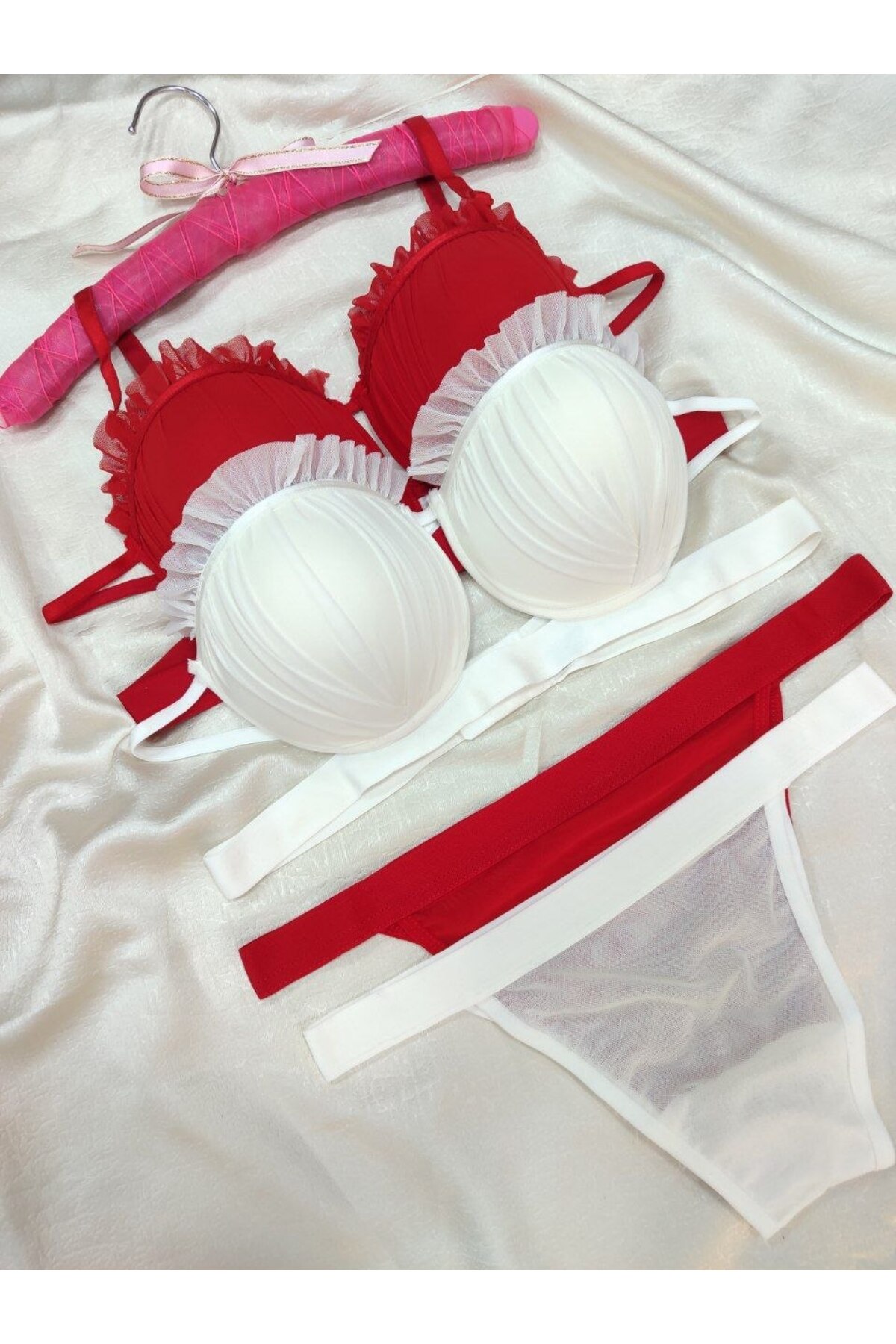 Oyster Model Fully Padded Supported Bra Panty Set Double - Women's Underwear