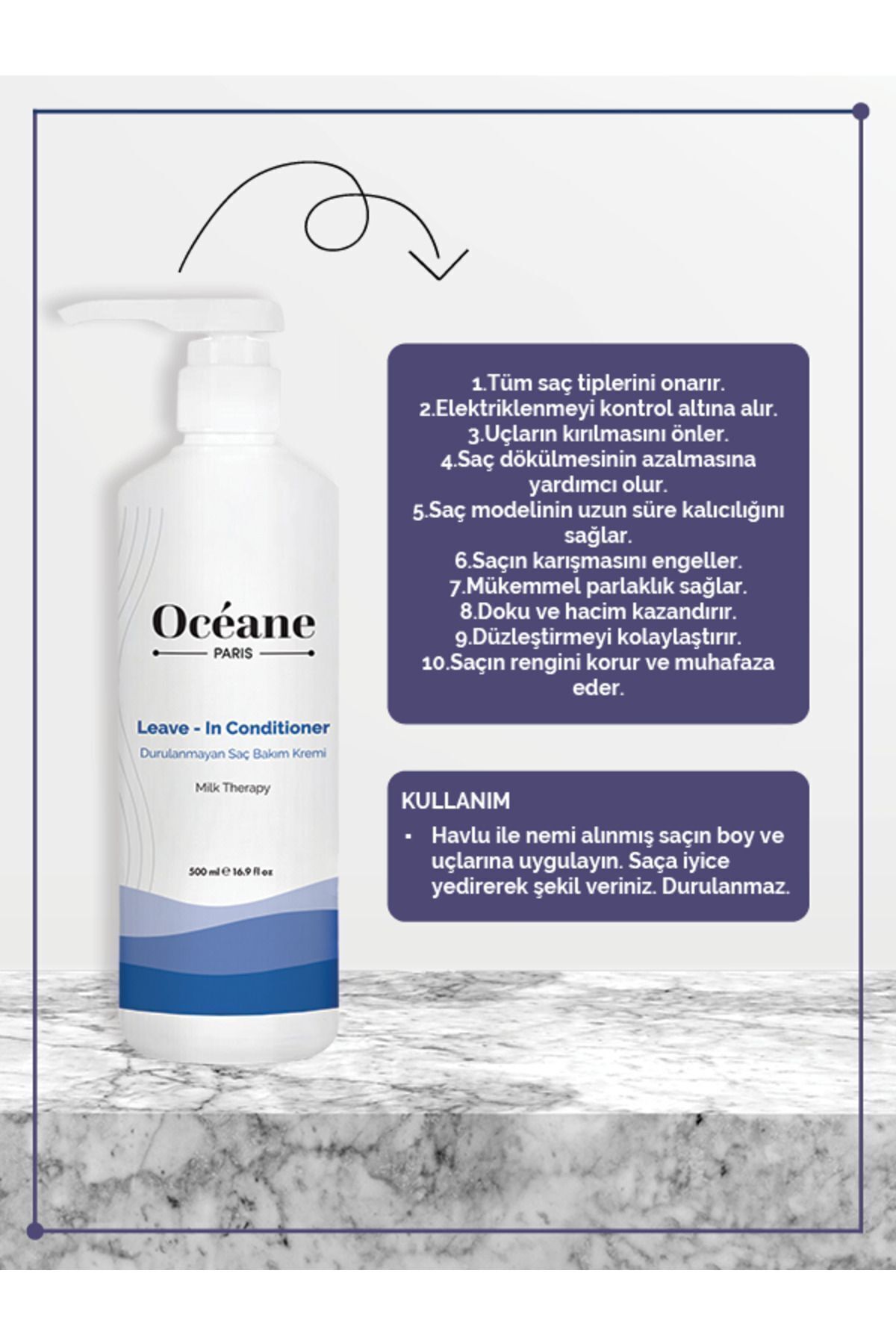 Durulanmayan Besleyici Ve Onarıcı Saç Bakım Kremi 500 ml - Leave - In Conditioner Milk Therapy Claris kürek saç fırçası HEDİYEMİZDİR — 4 — تصویر 2 از 3