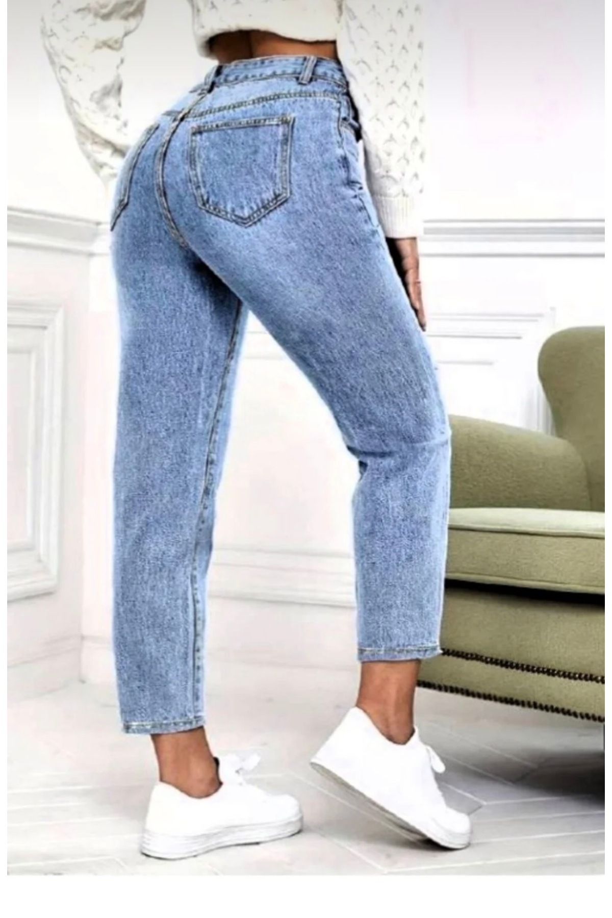 rengastyle Kadın Yırtık Detay Mom Fit Jean Kot Pantolon görsel 4